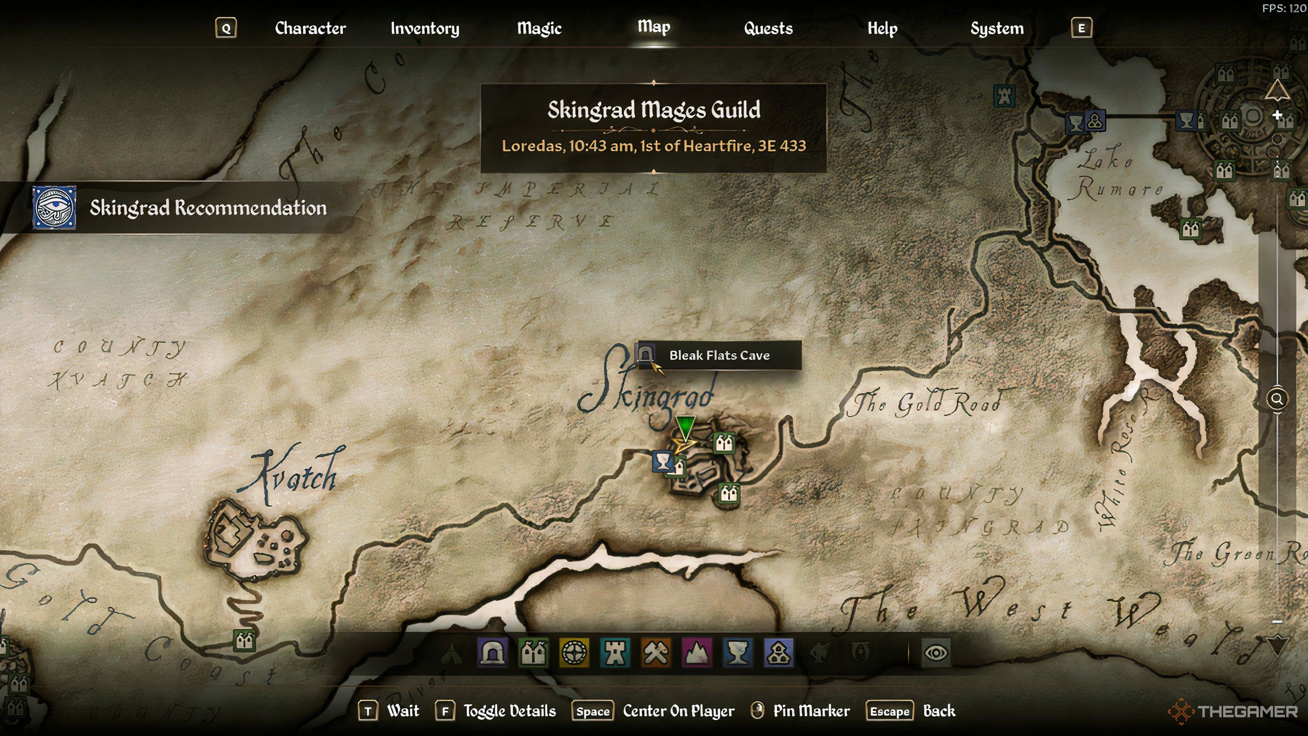 The location of Bleak Flats Cave on the map in Oblivion Remastered.