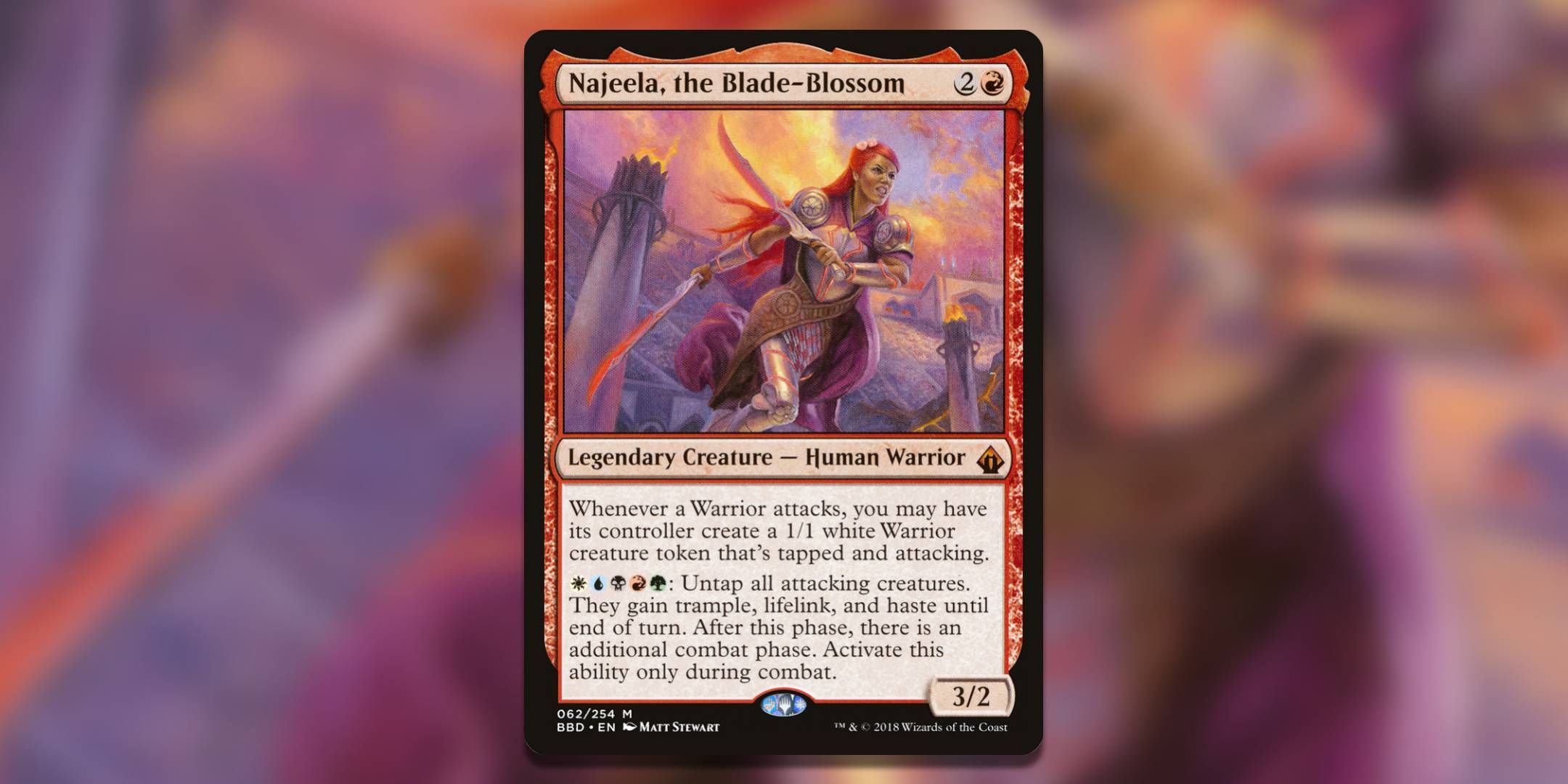 The Magic The Gathering card Najeela the BladeBlossom by Matt Stewart.