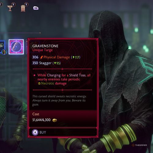 The player buys an unique item from Necropolis Halls' merchant in Dragon Age: Veilguard.