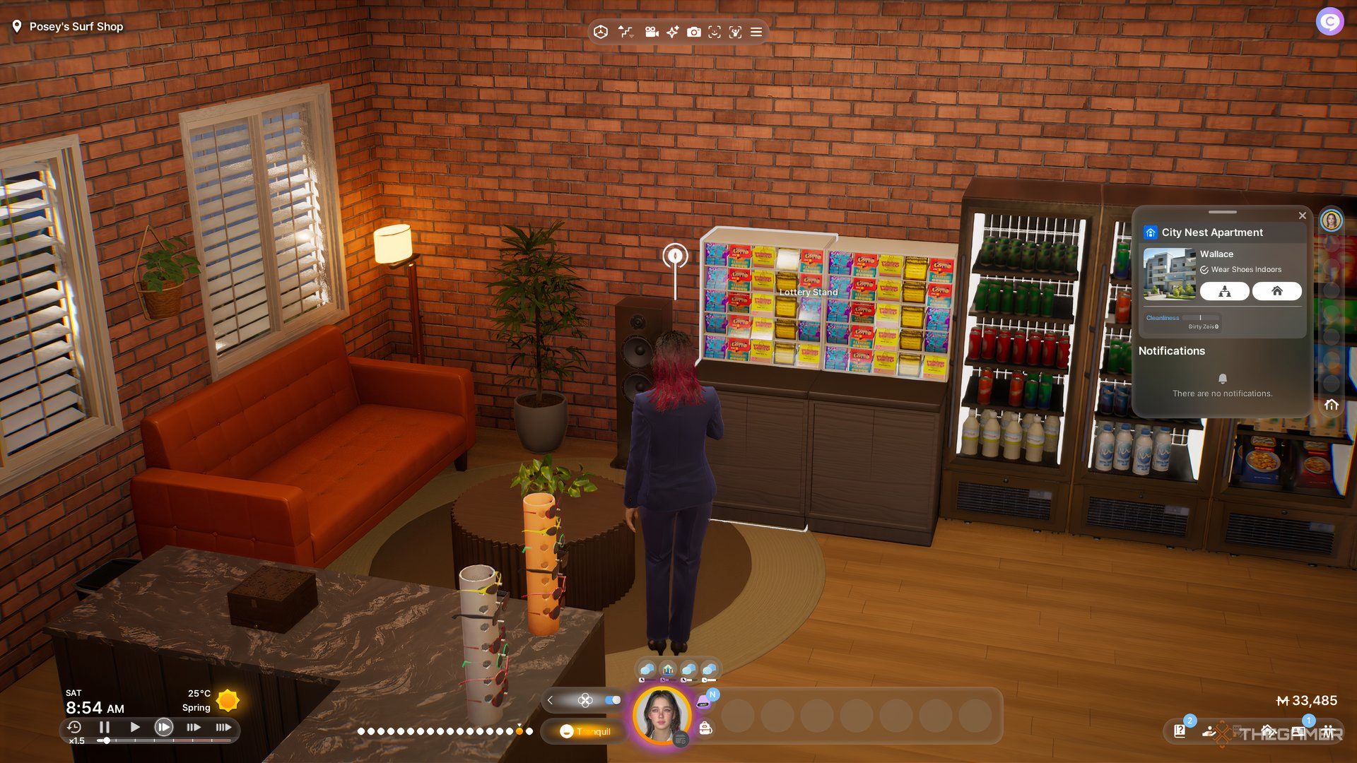 The player is near a lottery stand in InZoi.