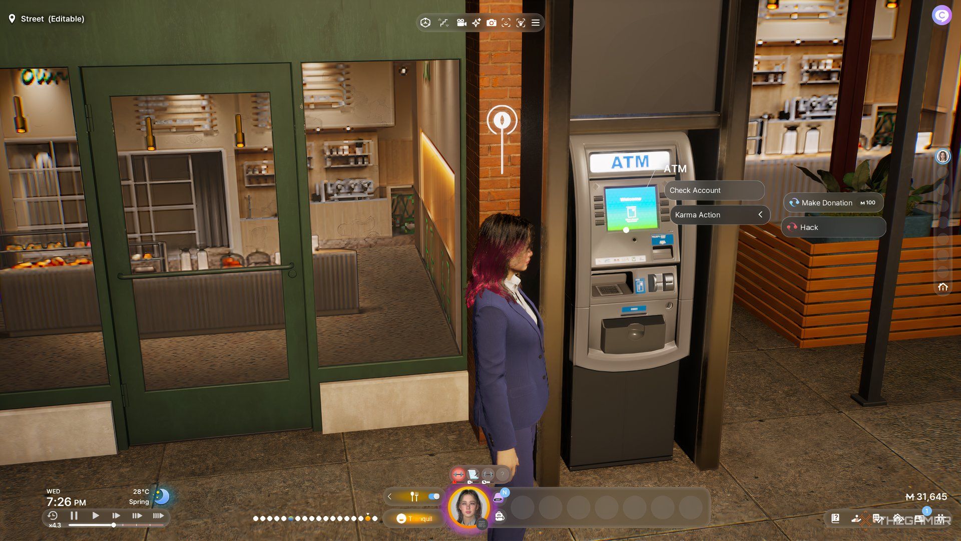 The player is standing near an ATM in InZoi.
