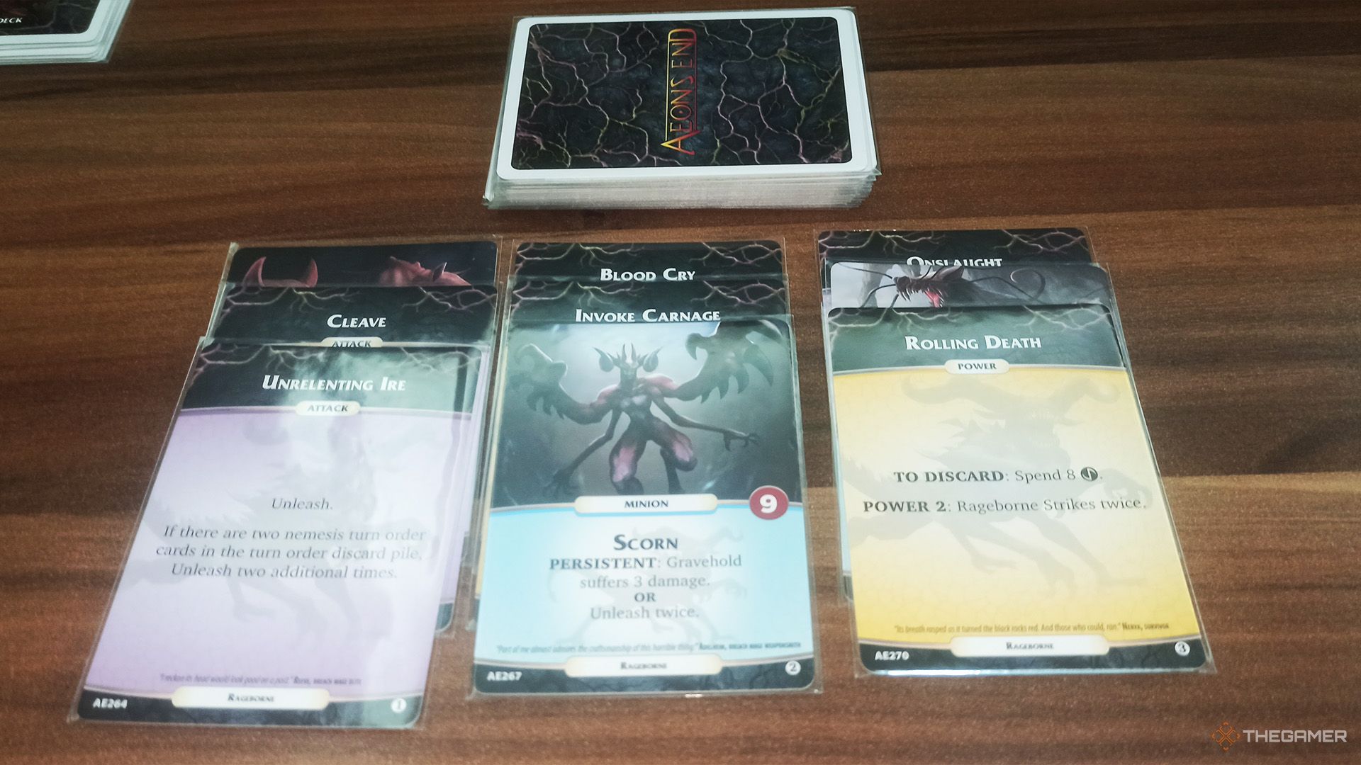 The player sets up the nemesis deck in Aeon's End.