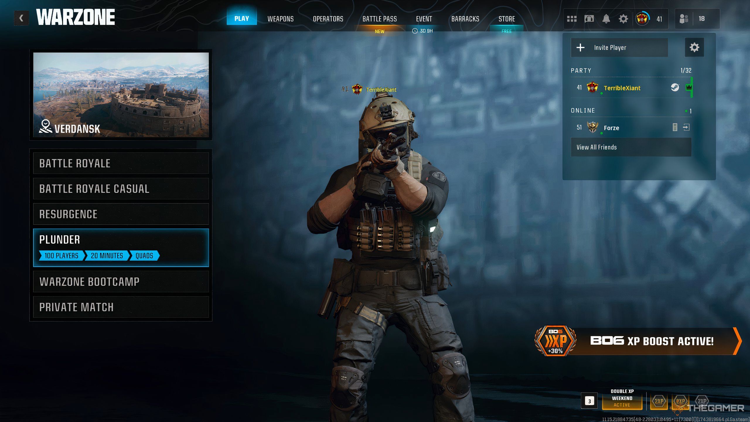 The Plunder mode selector menu screen in Call of Duty Warzone.