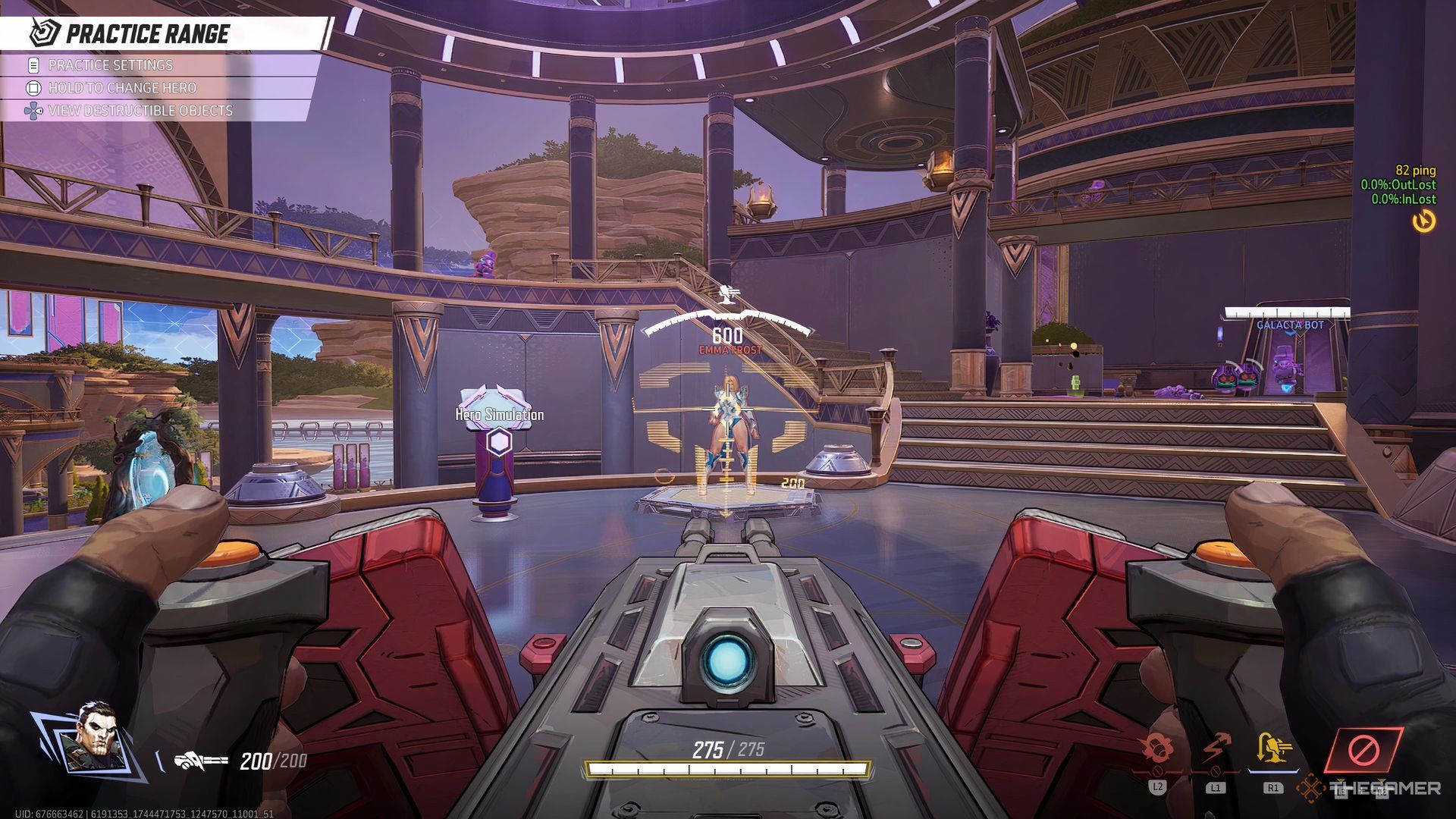 The Punisher zooming in on Emma Frost with his turret in Marvel Rivals.
