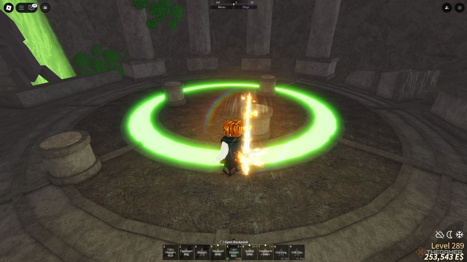 The player character shows the Rebuff Altar on the The Cursed Shores area in the Second Sea location in Fisch.