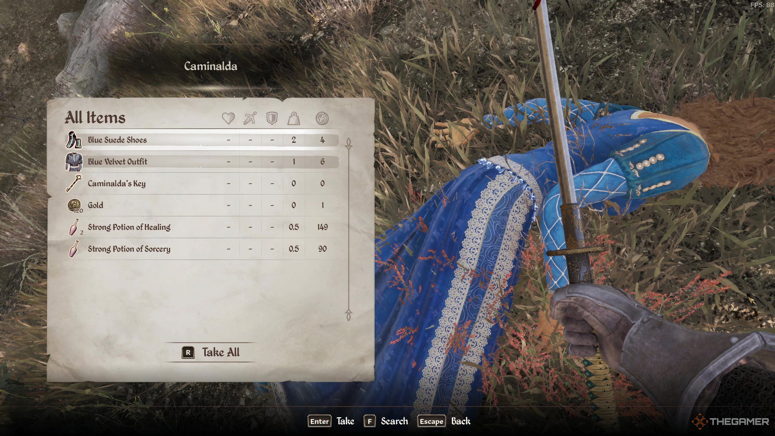The rogue mage Caminalda's lootable treasure in Oblivion Remastered.