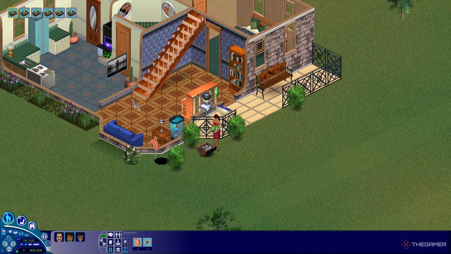 Bella Goth cradling a dragon egg outside of the Goth manor in The Sims.