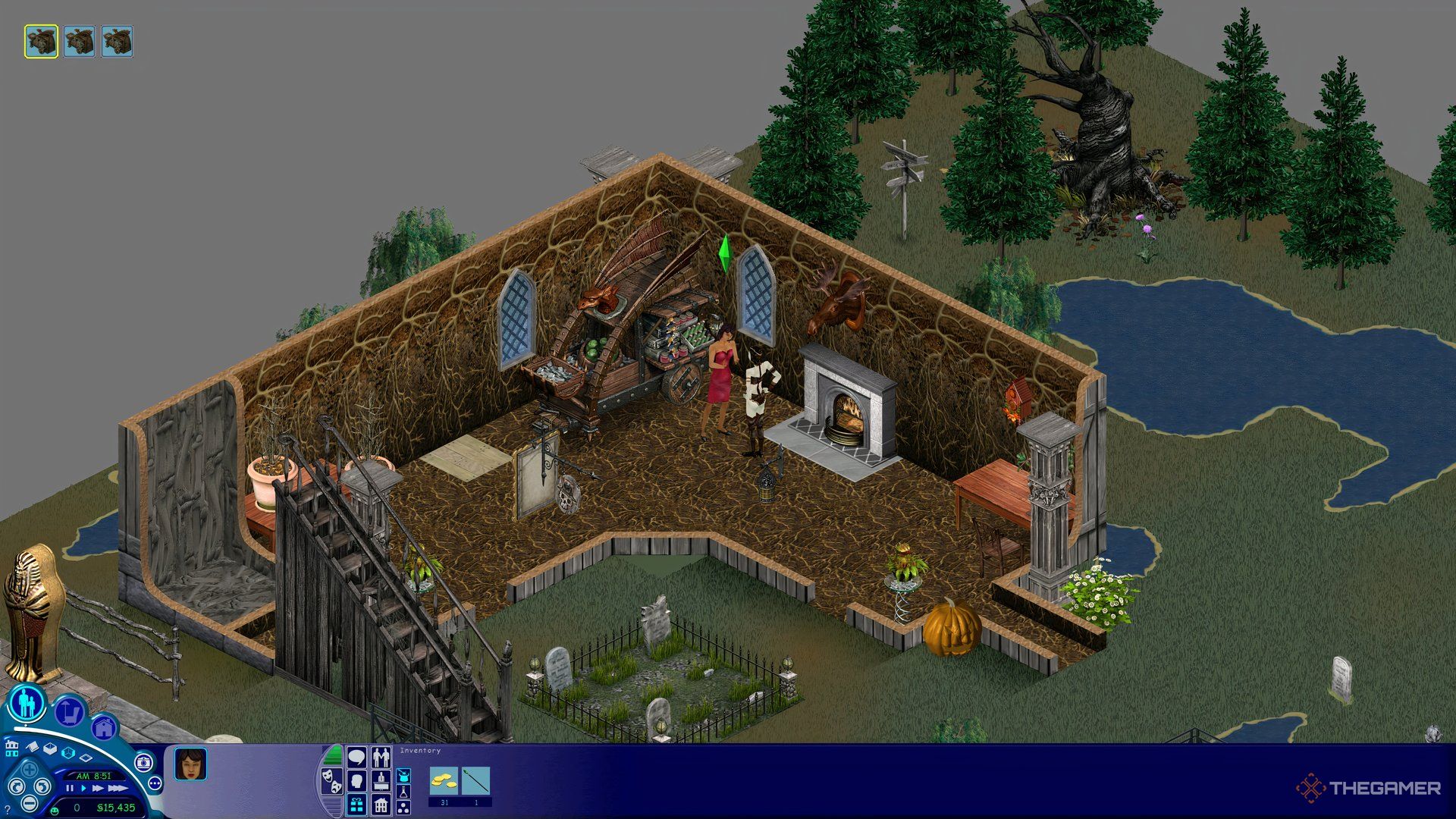 Bella Goth and Vicki Vampiress talking in Magic Town in The Sims 1.