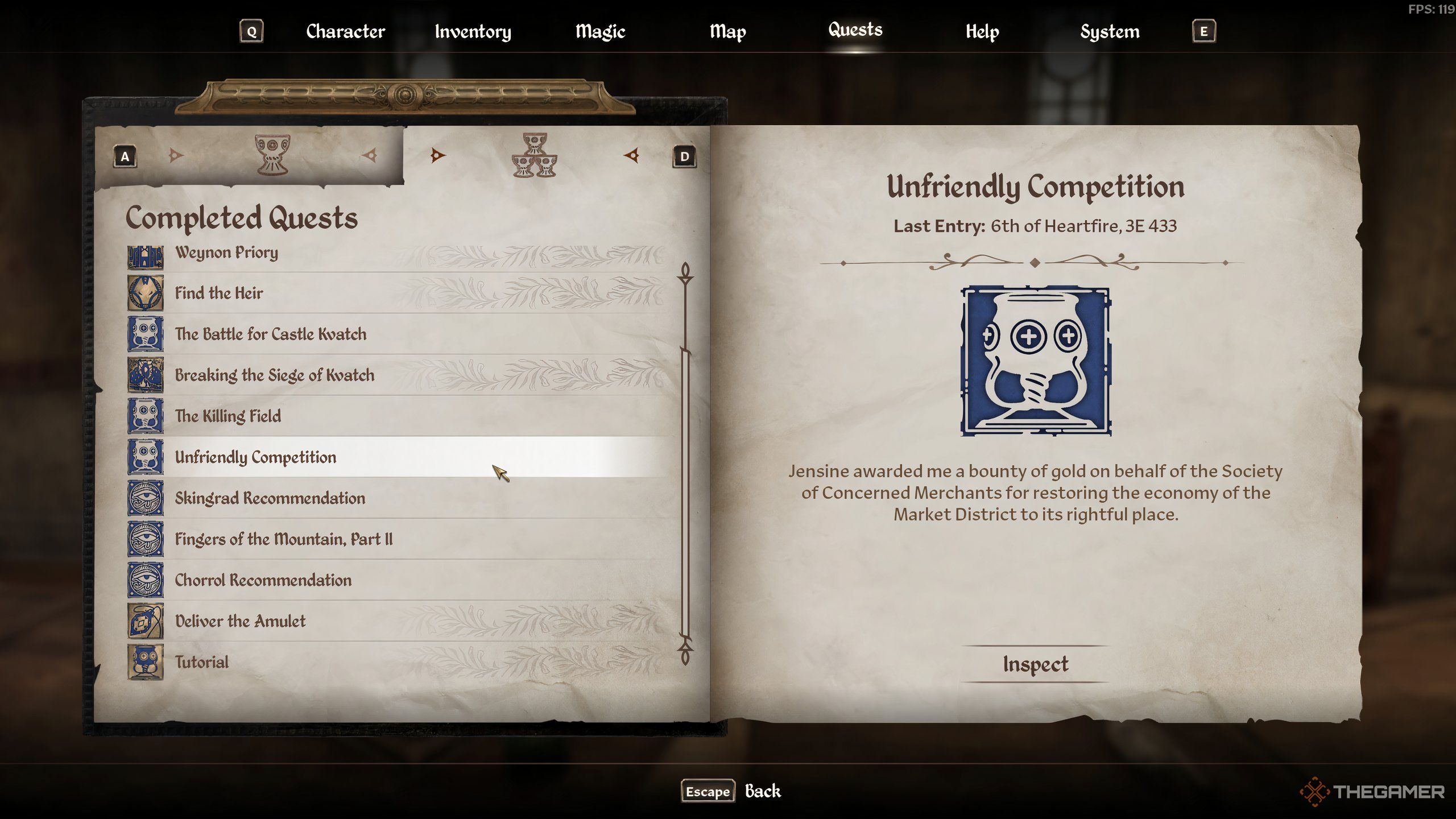 The Unfriendly Competition quest completed in Oblivion Remastered.