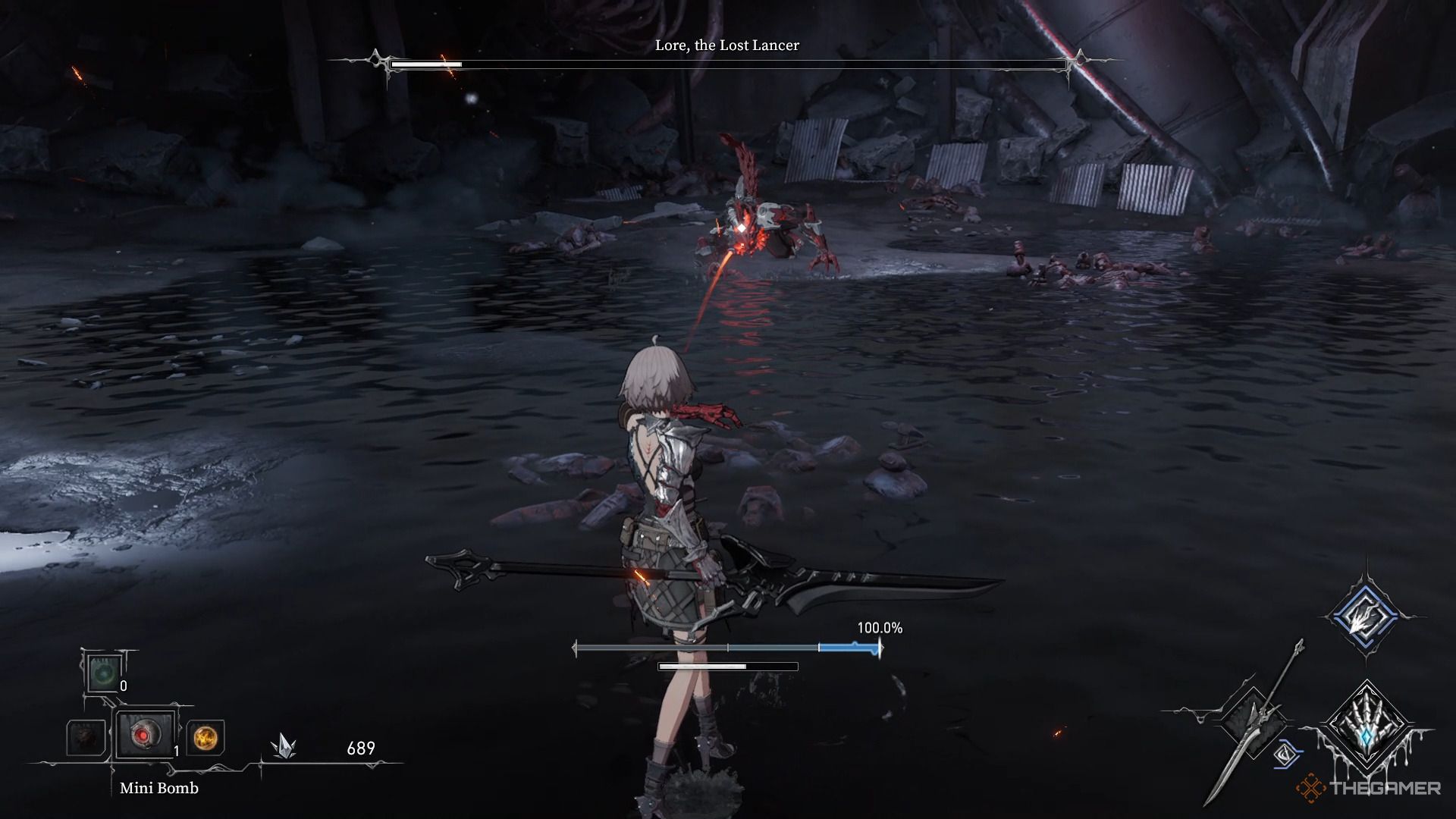 Throwing a Mini Bomb at a boss in AI Limit.