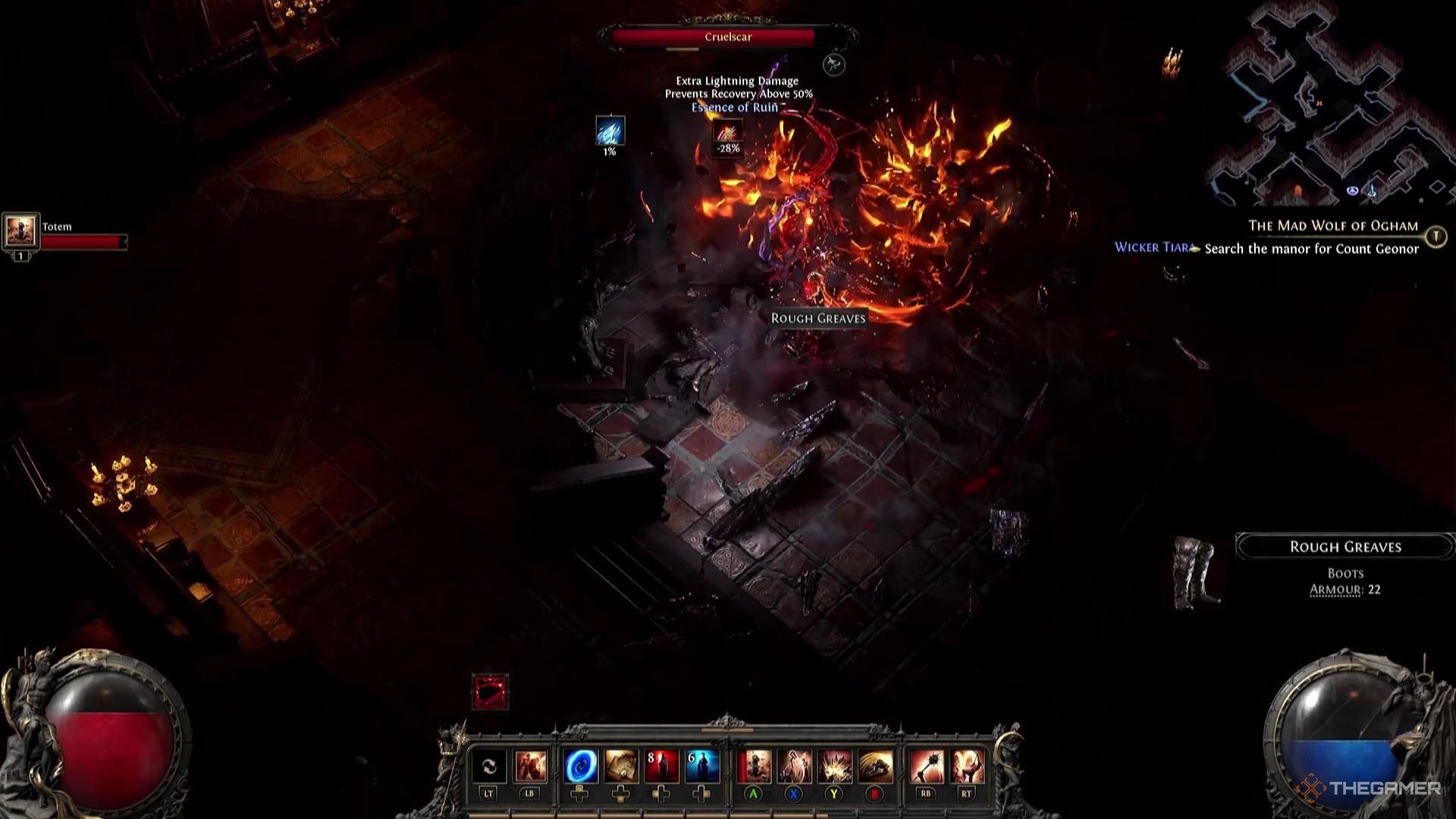 Thunderglove rolls away from a large explosion in Path of Exile 2.