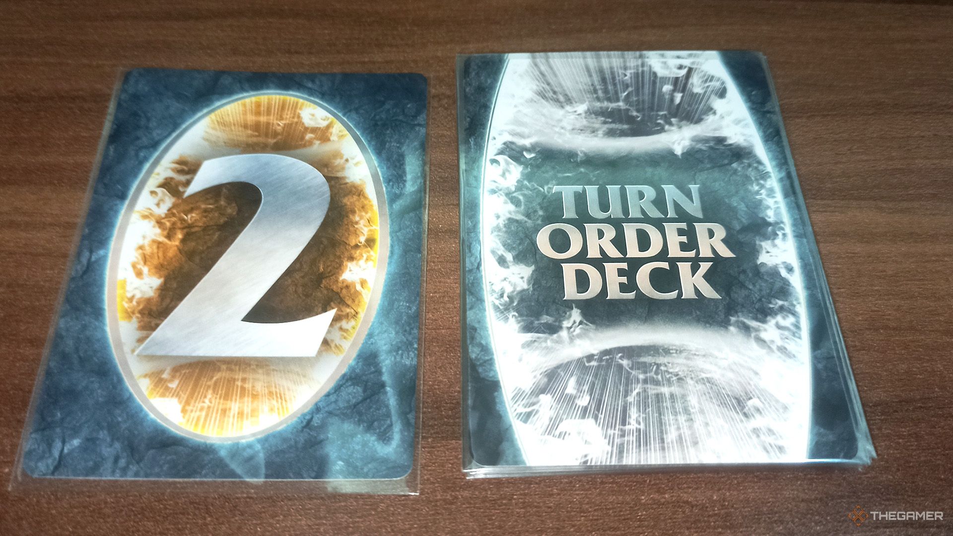 Turn order deck and Player Two's turn order card in Aeon's End.