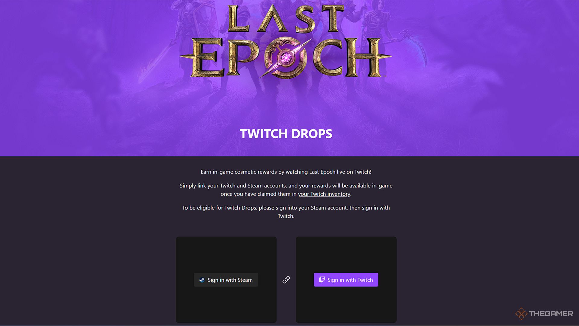 The website for linking your Steam and Twitch accounts to get claim Twitch Drops in Last Epoch.