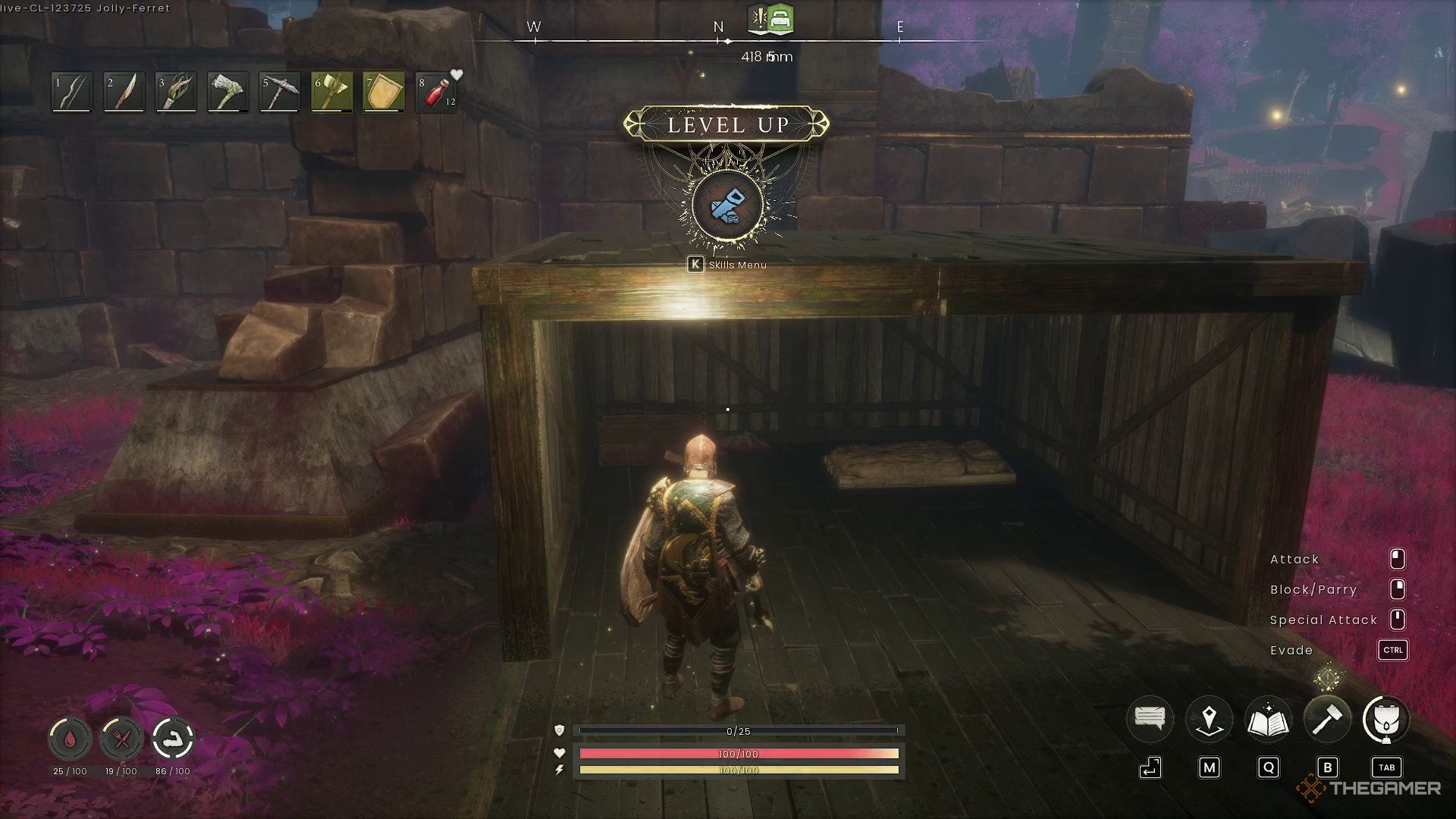 The player is standing inside a makeshift home in Runescape: Dragonwilds.