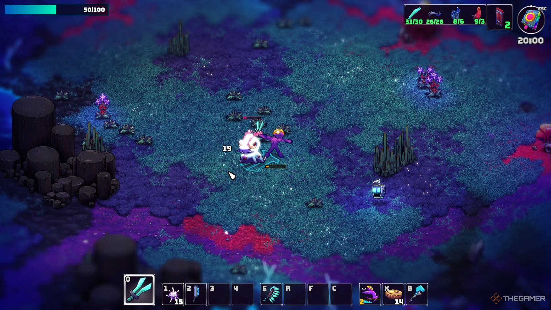 Using a melee weapon in Crashlands 2.