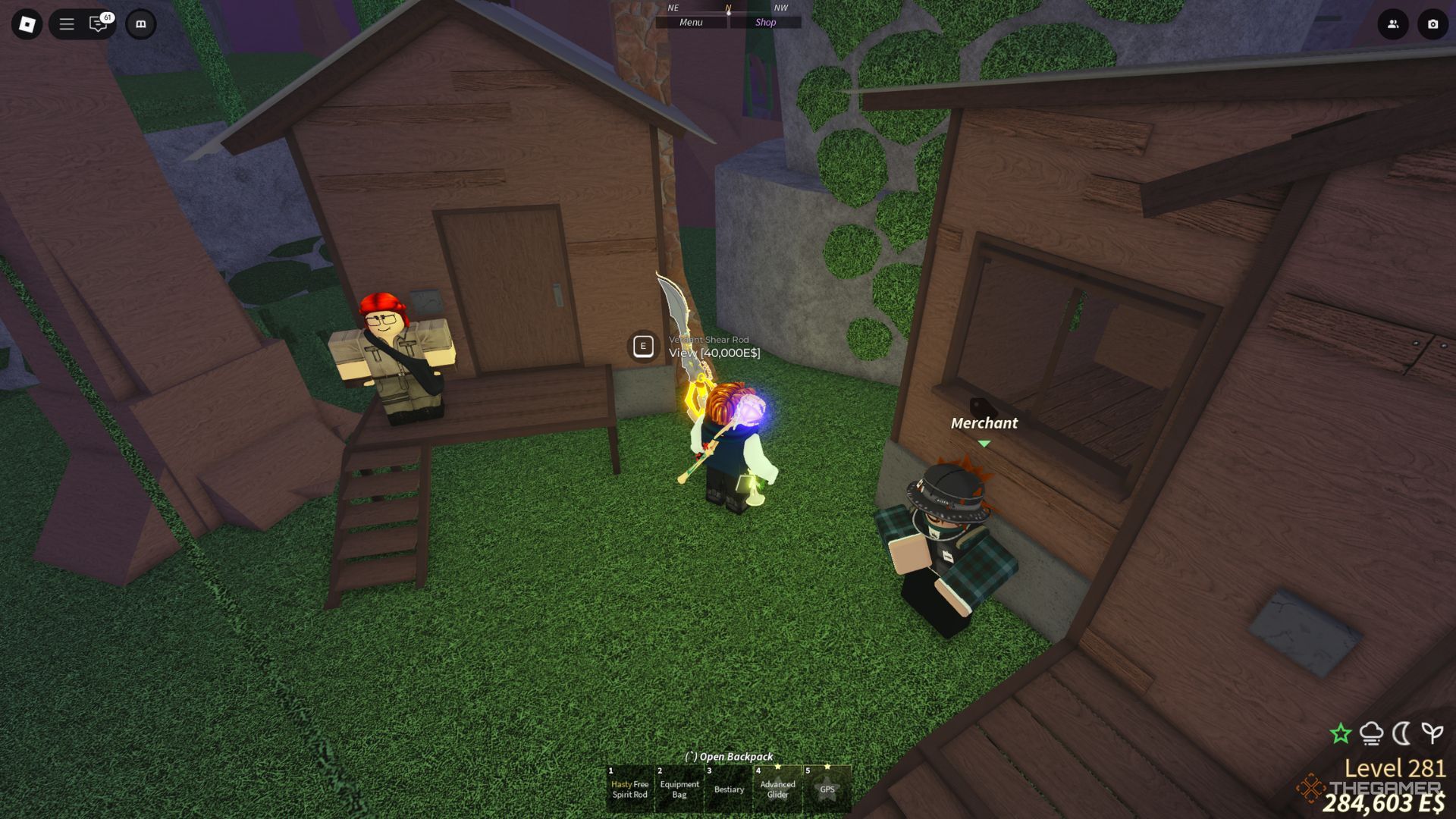 The player character stays next to the Verdant Shear Rod in the Lushgrove area in Fisch.