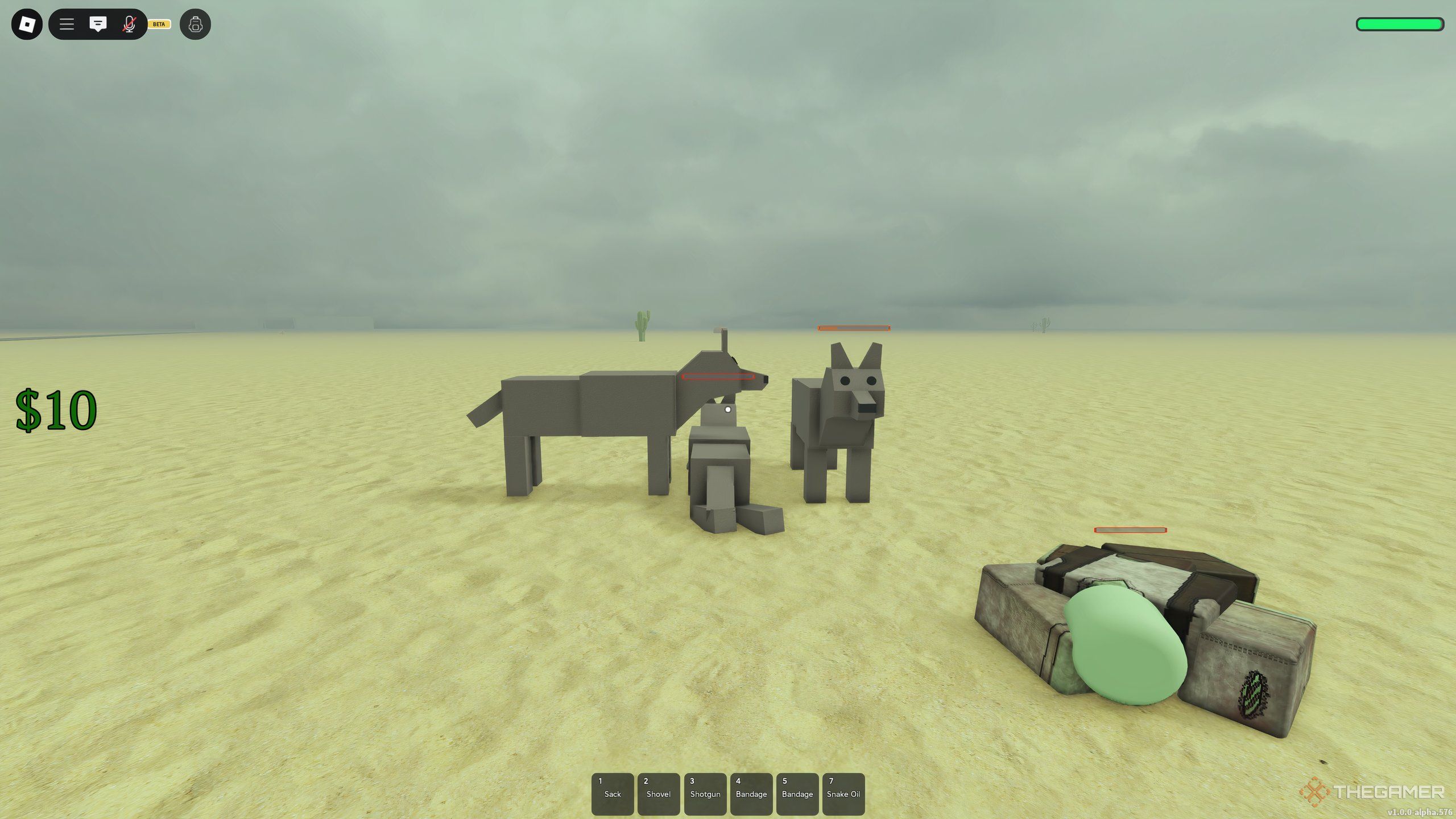 Two wolves tamed, with one not making it, in Dead Rails on Roblox.