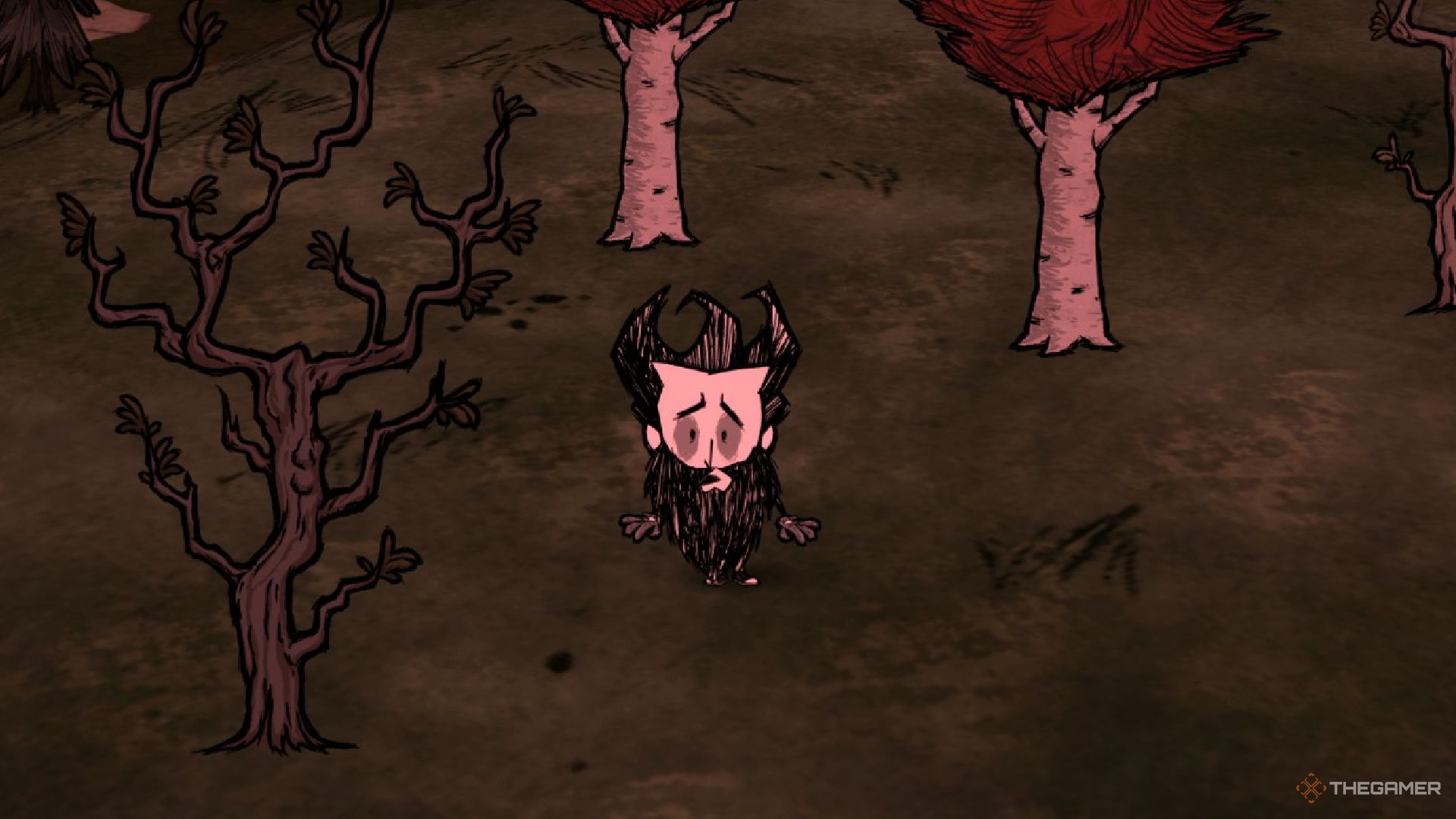 Wilson standing with a beard in Don't Starve Together.