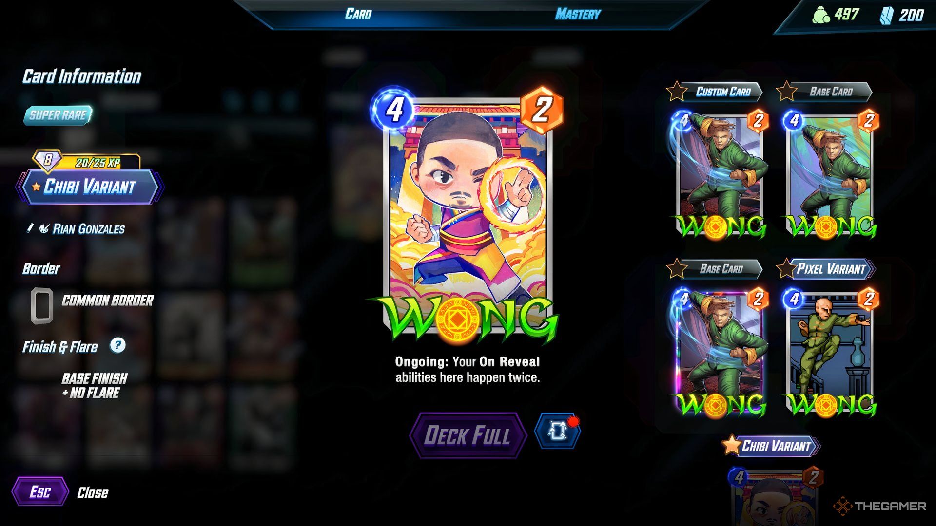 A card image of Wong casting a spell in Marvel Snap.