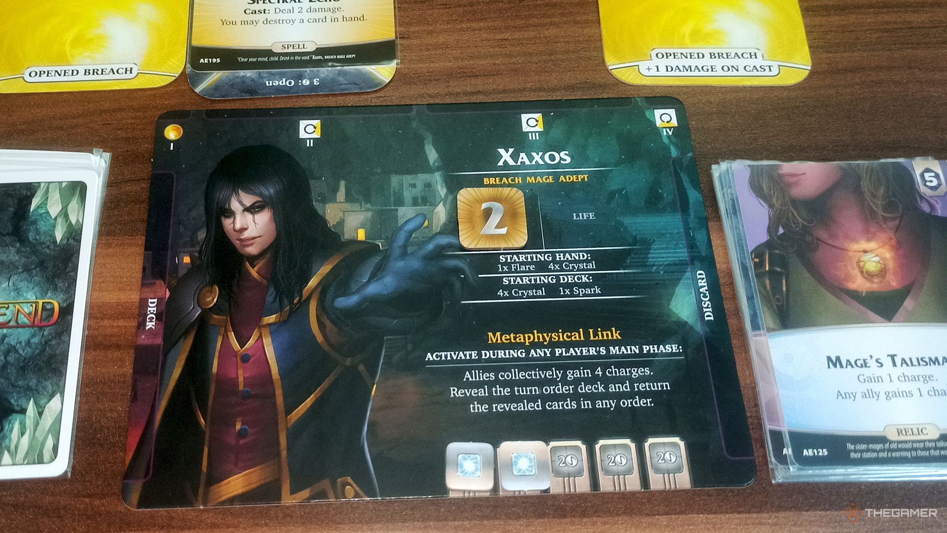 Xaxos's player mat without life tokens in Aeon's End.