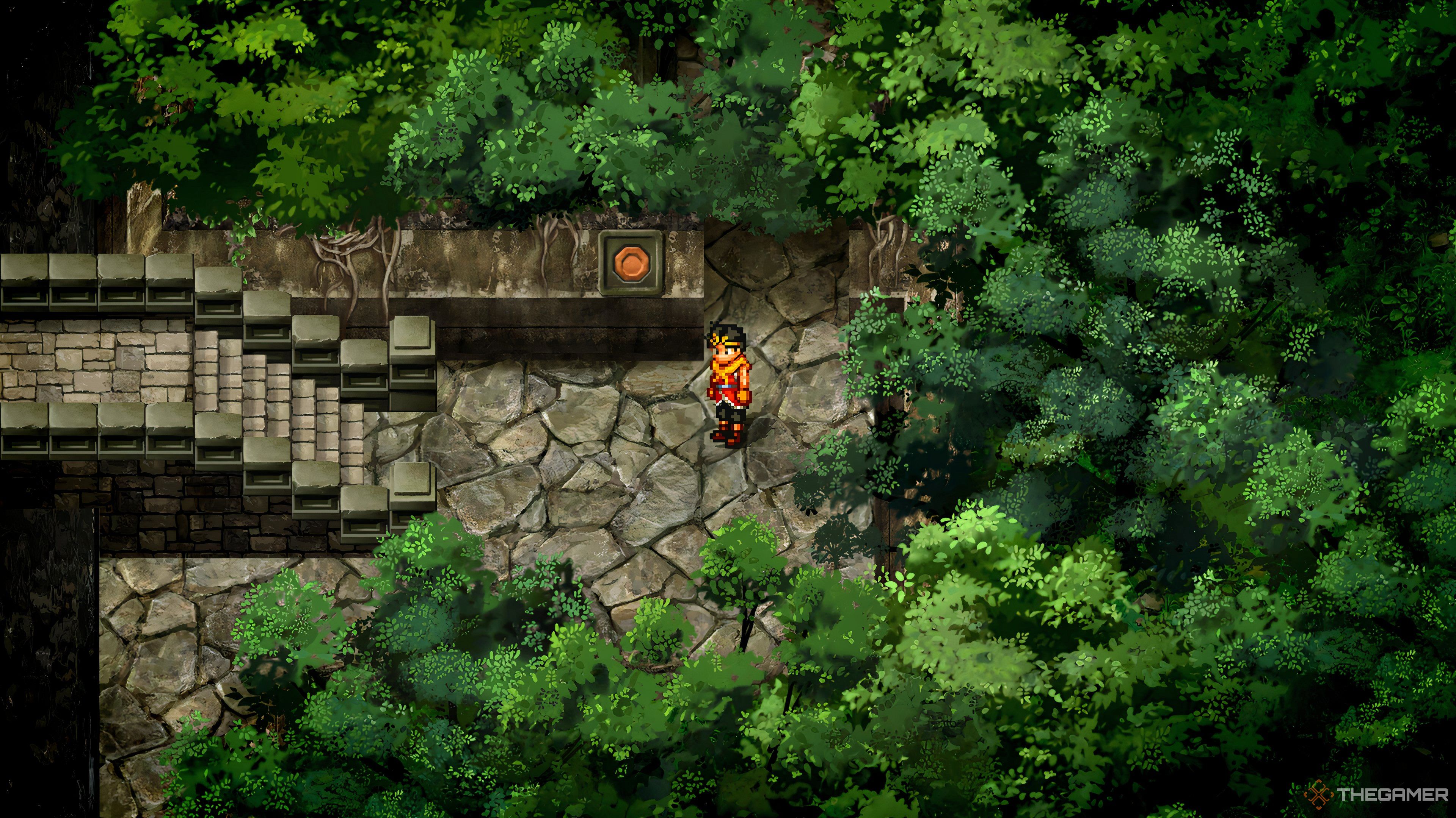 Дверь, которую можно открыть с помощью Круглой Пластины в Suikoden II HD Remaster.