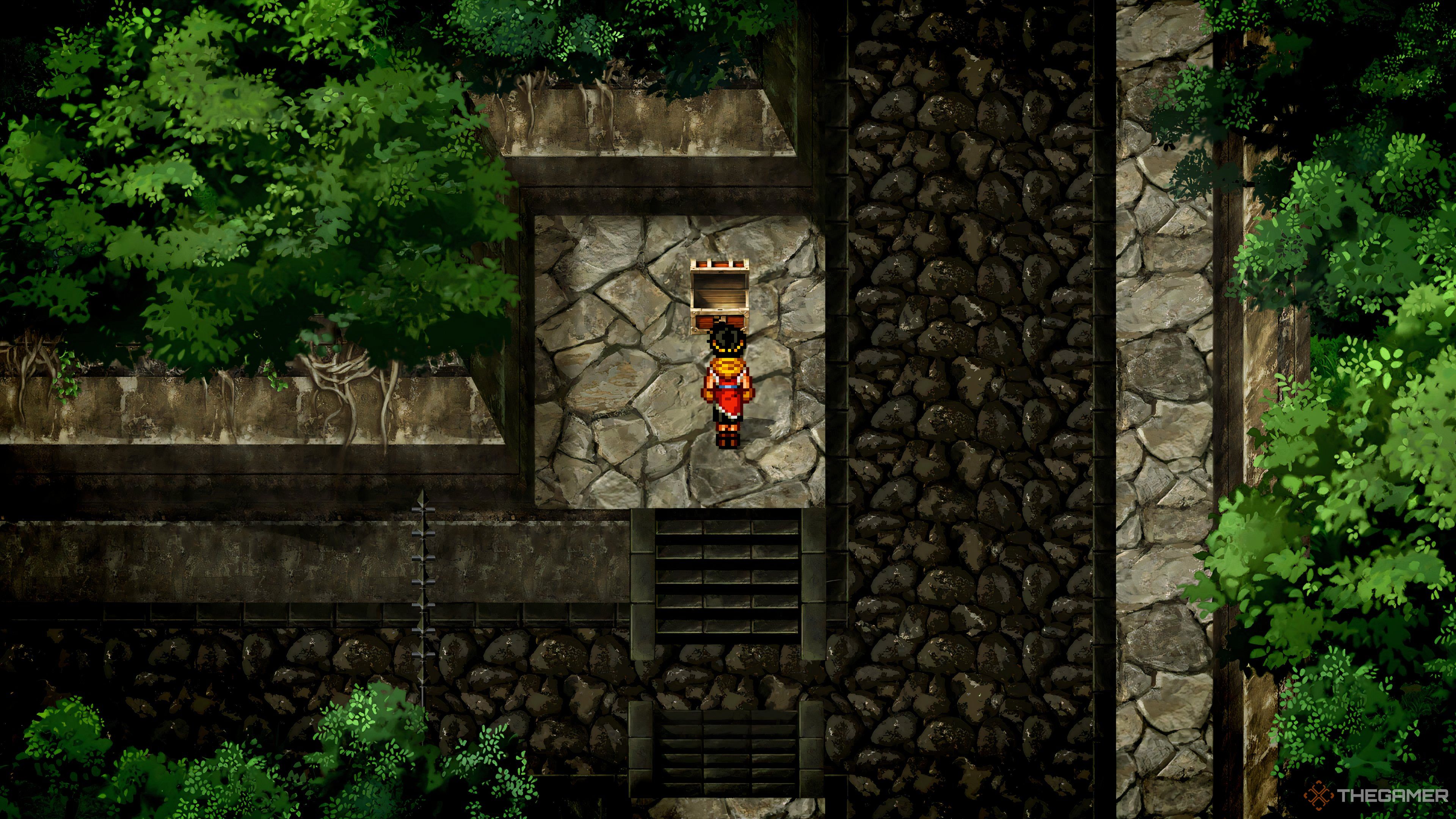 Сундук, содержащий Руну Воды в Руинах Синдар в Suikoden II HD Remaster.