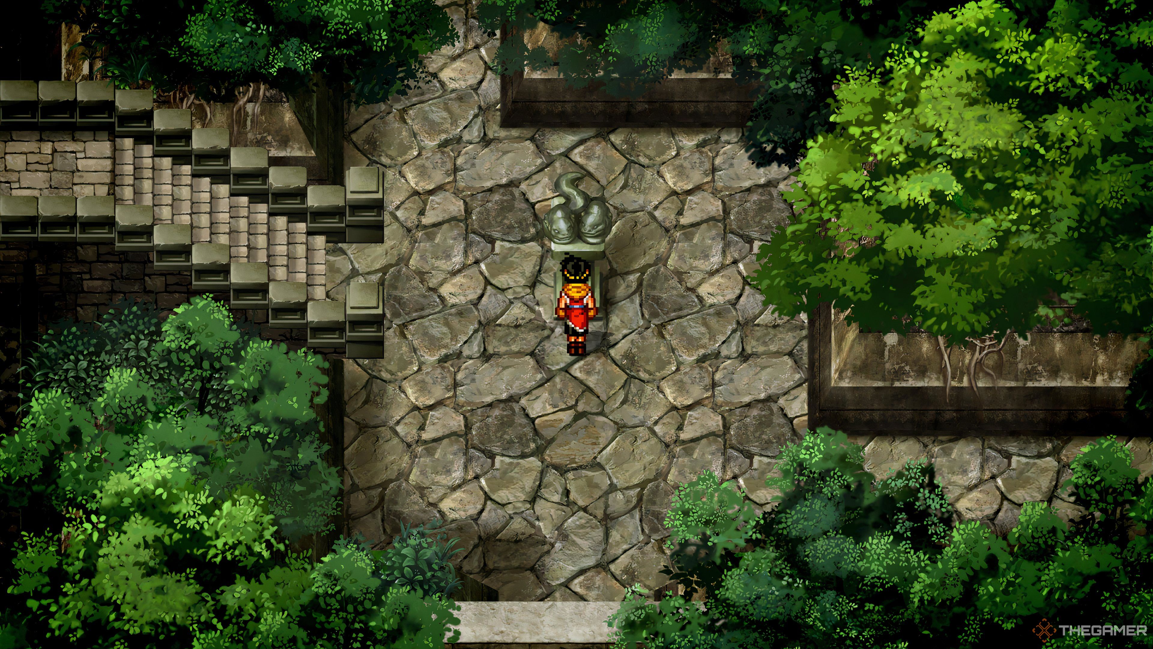 Четырехсторонняя развилка, которая является центром Руин Синдар в Suikoden II HD Remaster.
