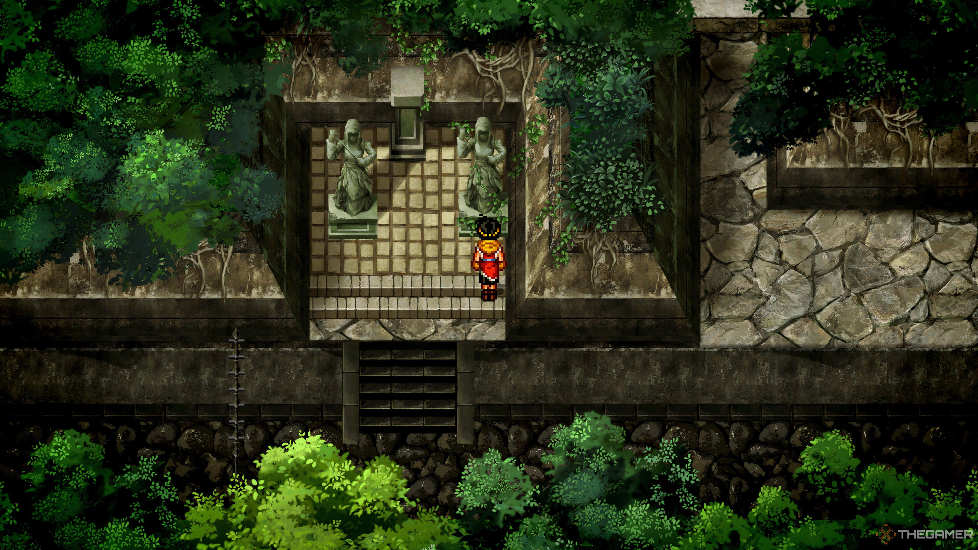 Пьедестал с Квадратной Пластиной в Руинах Синдар в Suikoden II HD Remaster.