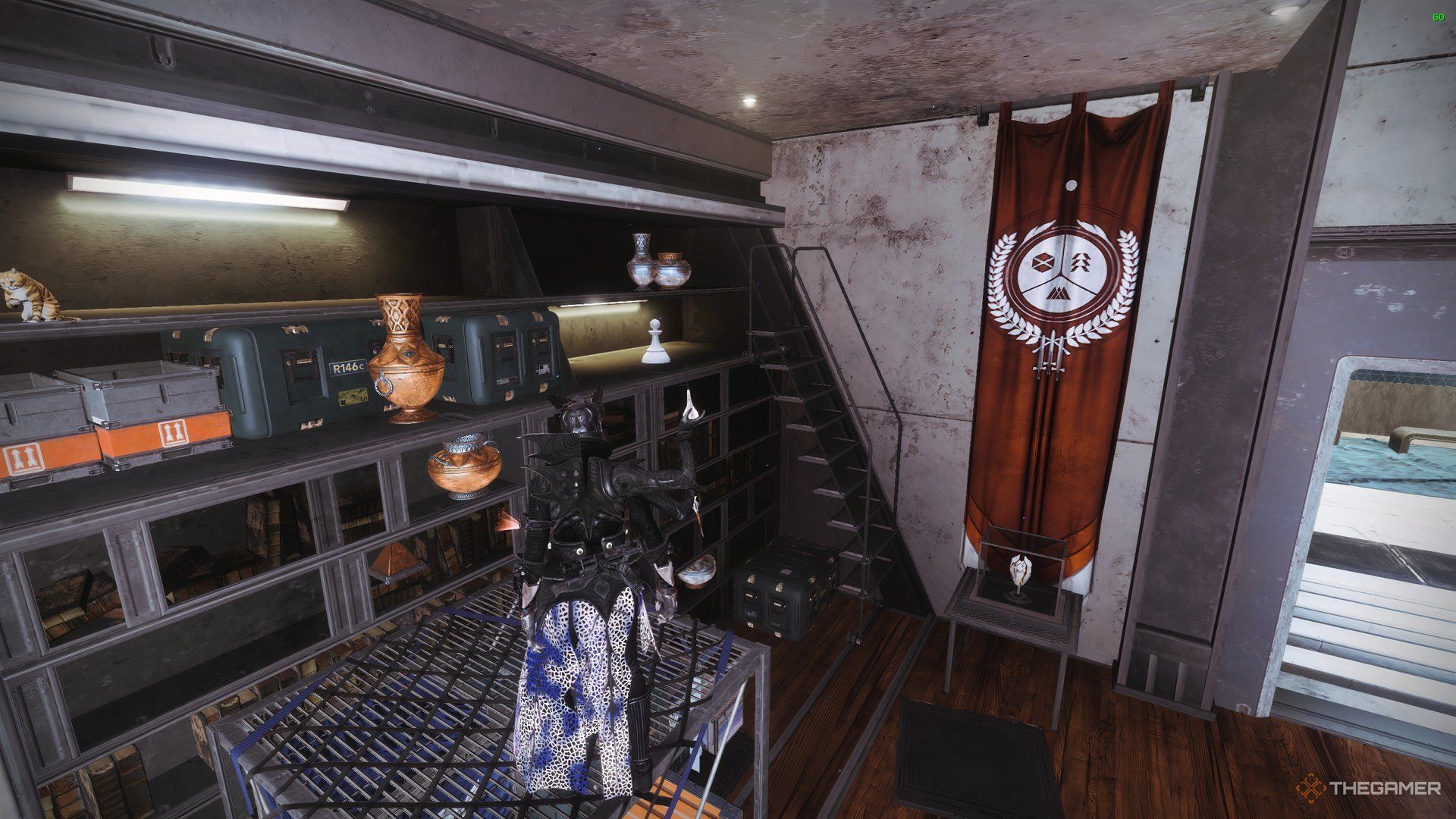 A guardian looking at a Chess Piece in Zavala's Office in The Tower in Destiny 2.