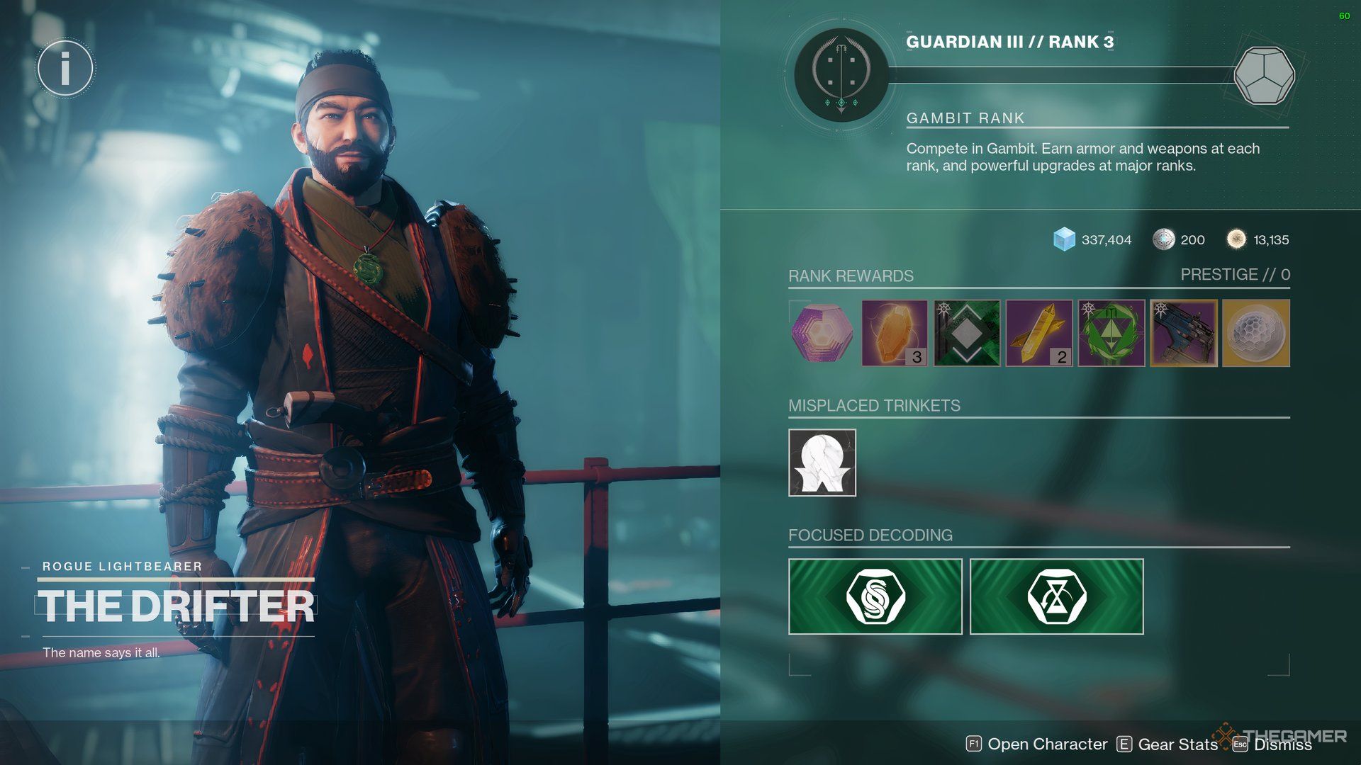 Guardian speaking with The Drifter in The Tower, seeing his inventory that contains a Chess Piece in Destiny 2.