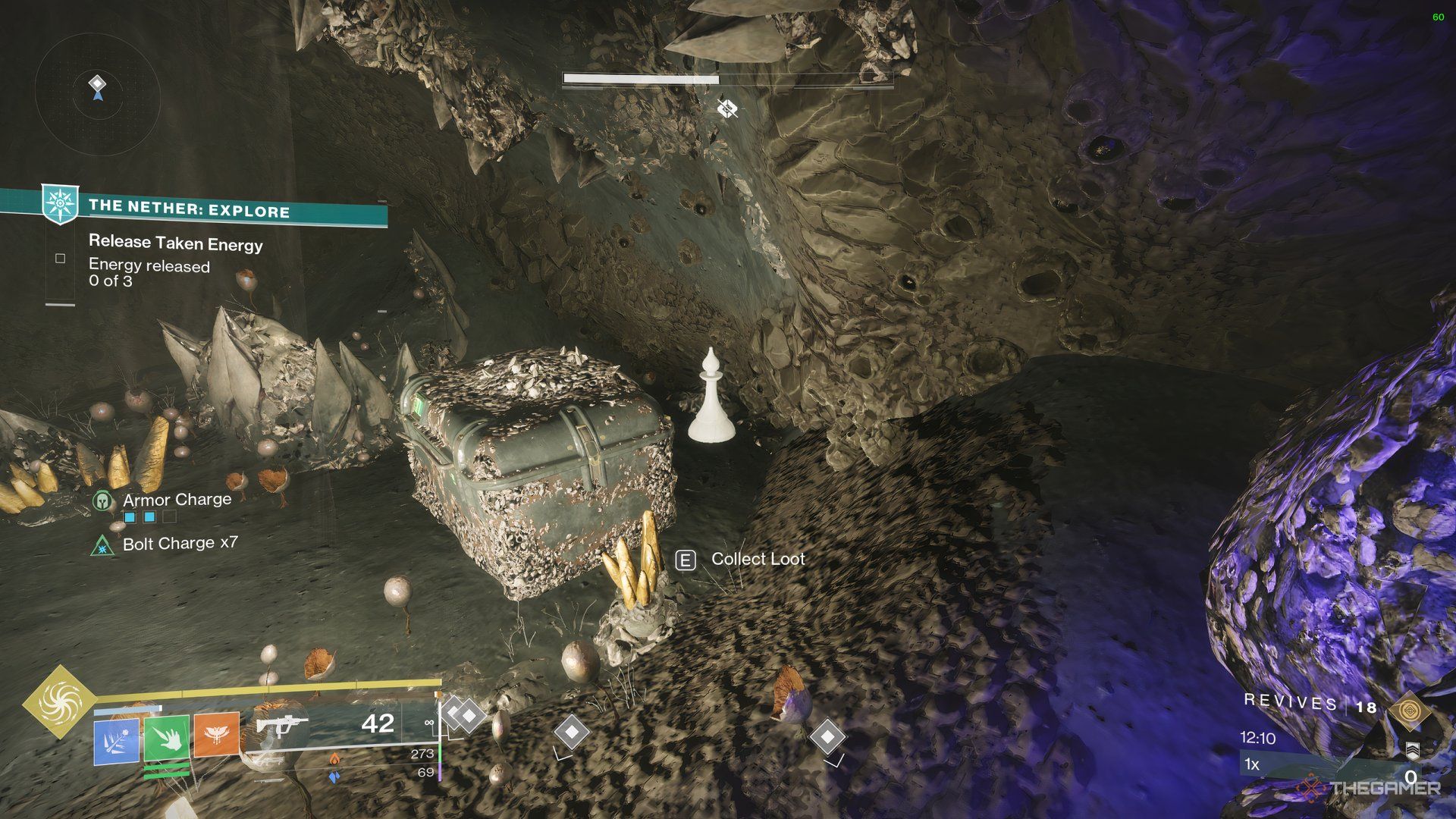 Player asked to collect loot from a Hive Chest right next to a hidden Chess Piece in The Founts area of the Dreadnaught in Destiny 2.