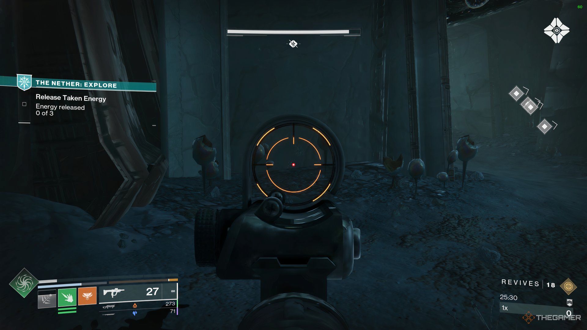 The location of a hidden Chess Piece (already collected) near the entrance of a small opening next to the Hive-door in The Founts in Destiny 2.