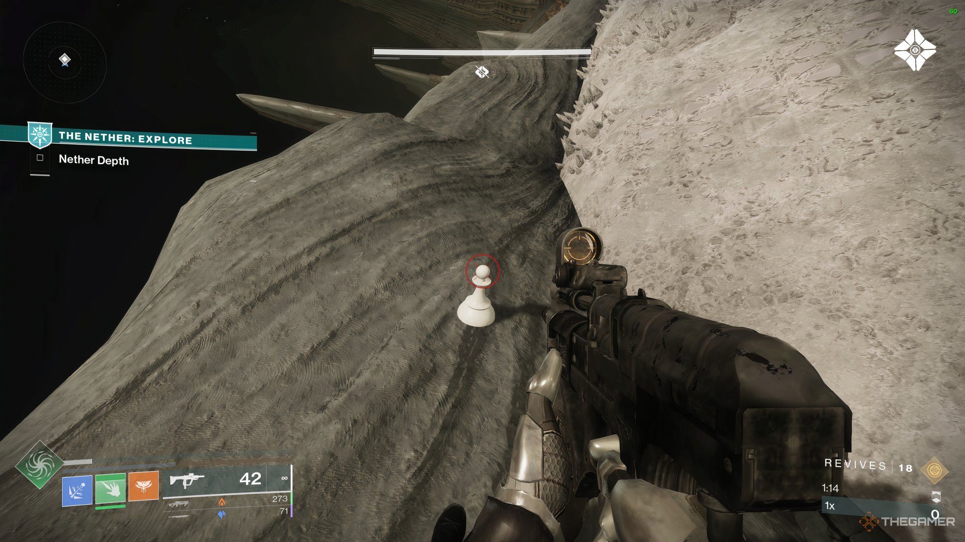 A Chess Piece found sitting on a ledge on the right-side of the spawn-point in the Trenchway in Destiny 2: Heresy.