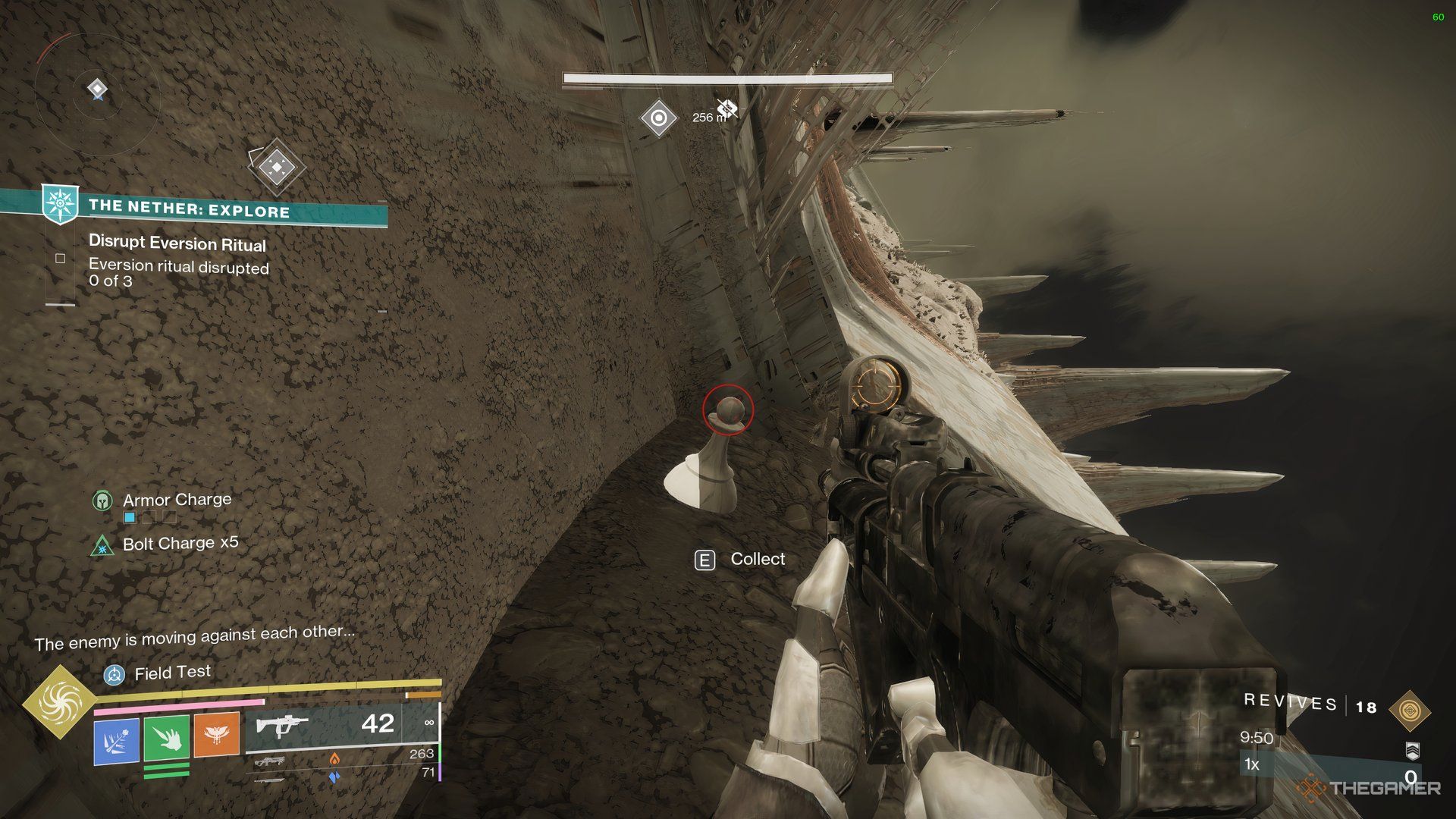 A Chess Piece sitting on a ledge directly below the spawn location of Vorok, Excise Sentinel in the Trenchway in Destiny 2.