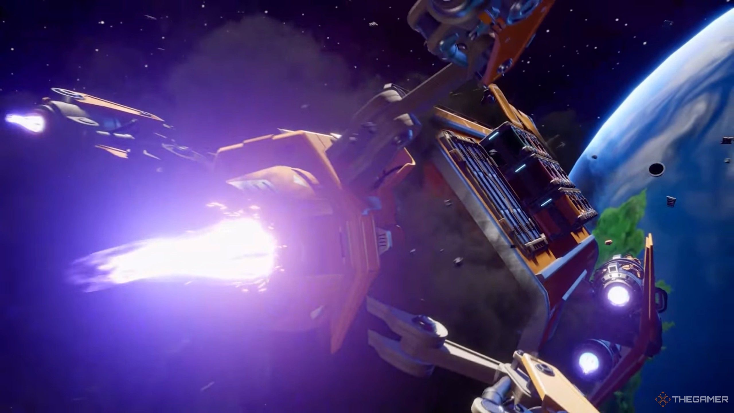 A javelin space vehicle traveling towards the stellaris prime planet in revenge of the savage planet.