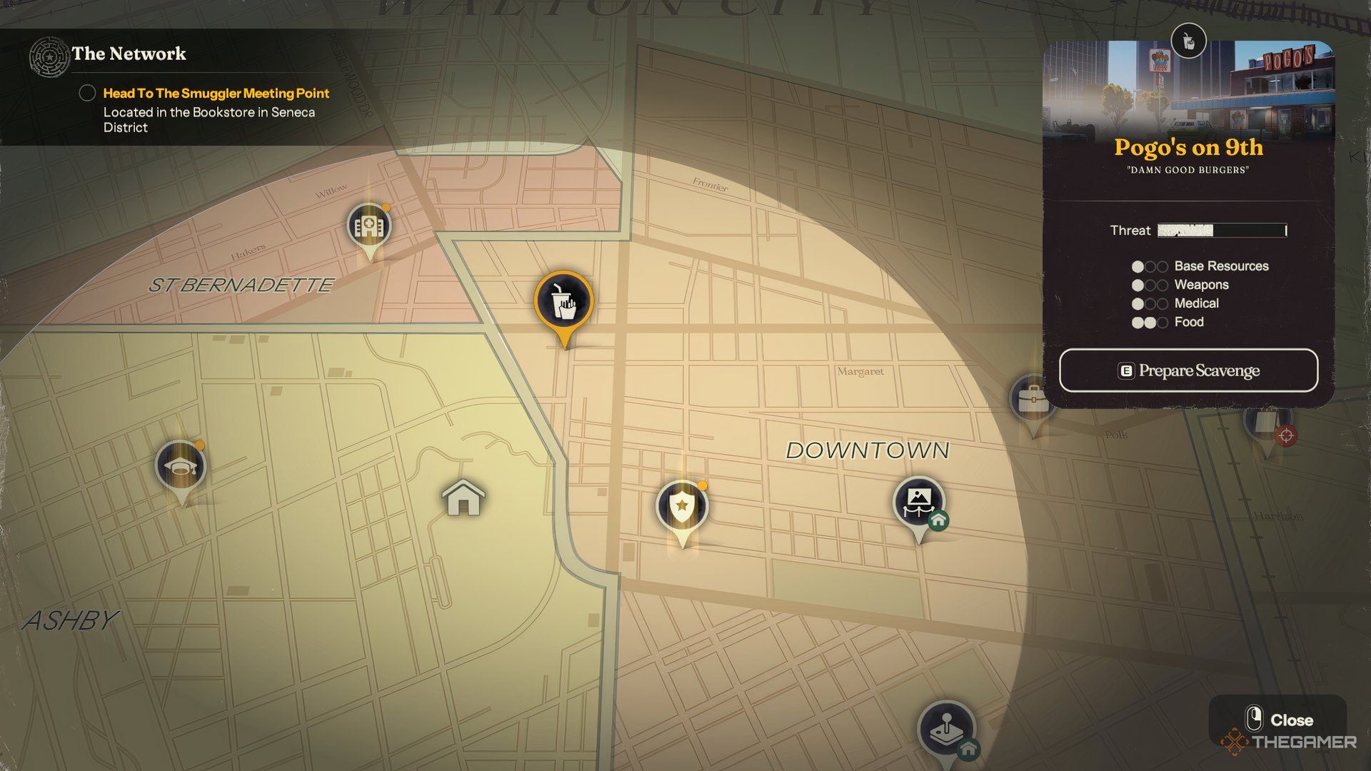The Map In Into The Dead: Our Darkest Days With The Pogo's Restaurant Highlighted Showing What Resources Are Available.