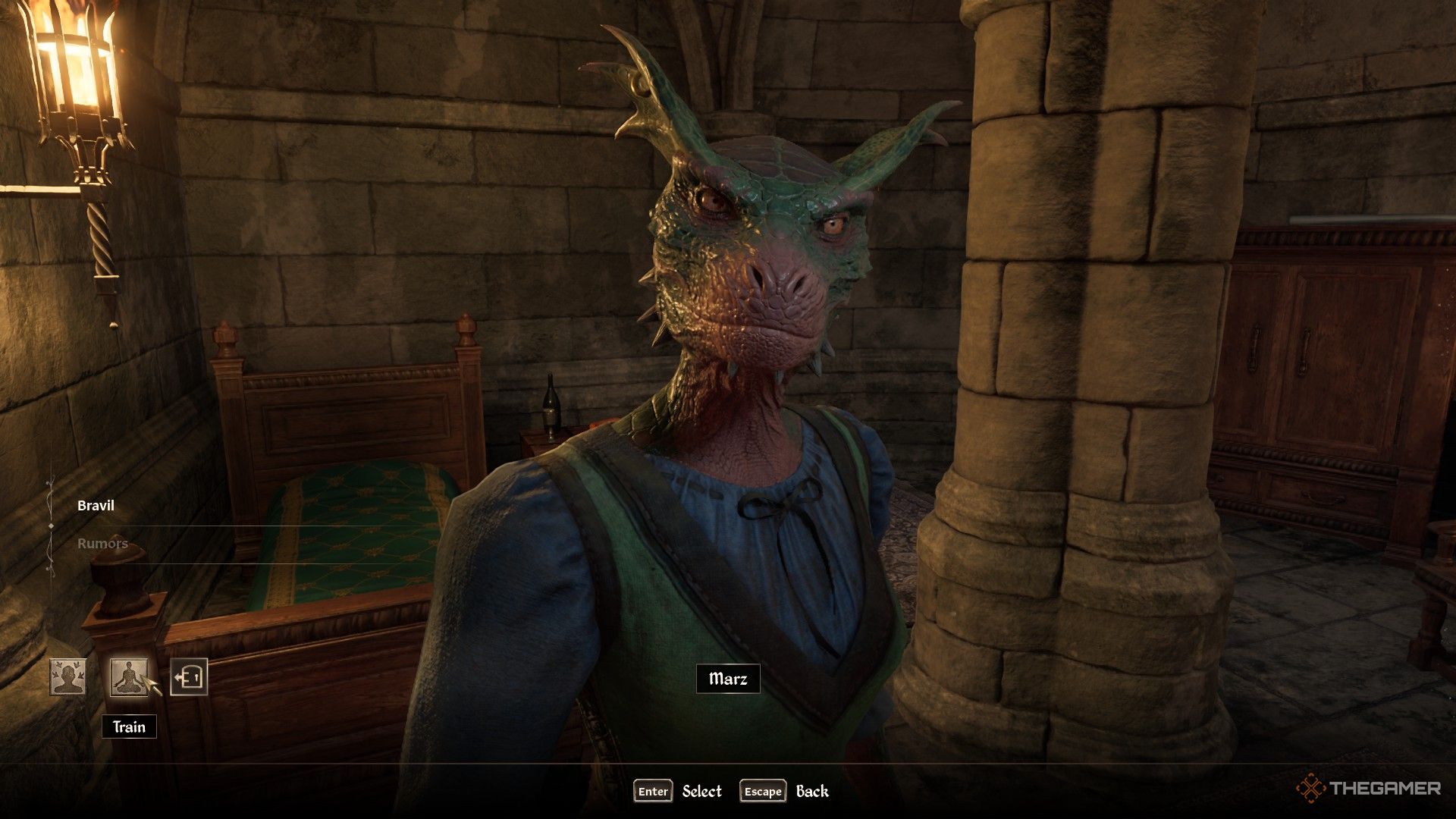 Player highlights the training button with Restoration Trainer Marz in Oblivion Remastered.