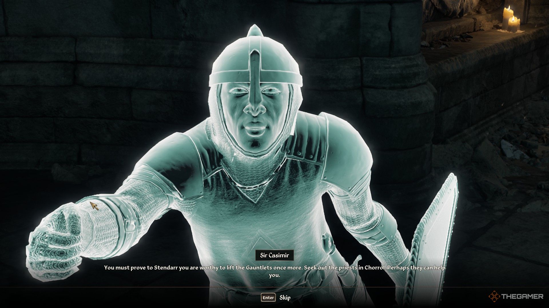 Сэр Казимир рассказывает игроку о местонахождении Булавы Крестоносца в Oblivion Remastered.