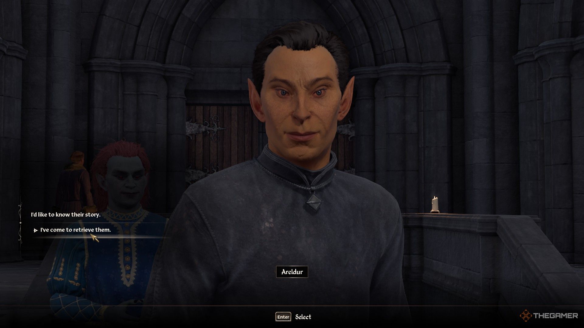 Игрок говорит Арельдуру, что пришел за перчатками в Oblivion Remastered.