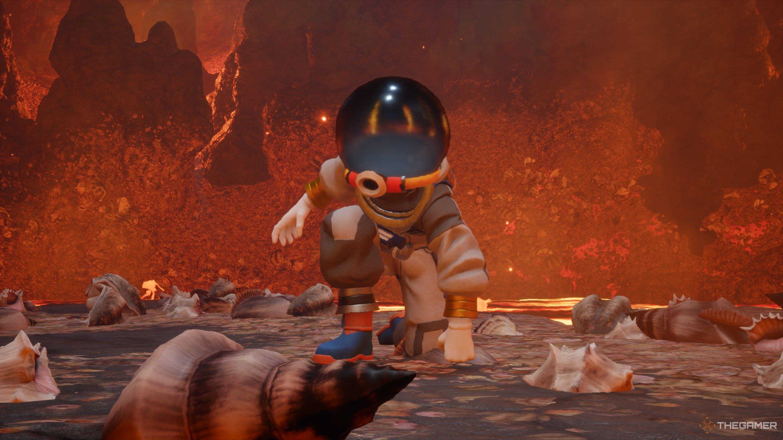 The player landing in clawbarella's arena in revenge of the savage planet.