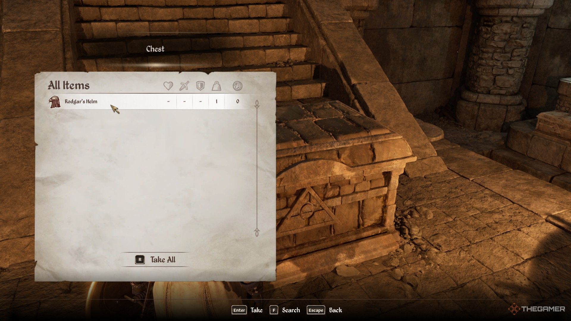 Игрок находит Шлем Роджера в главном сундуке Форта Булворк в Oblivion Remastered.