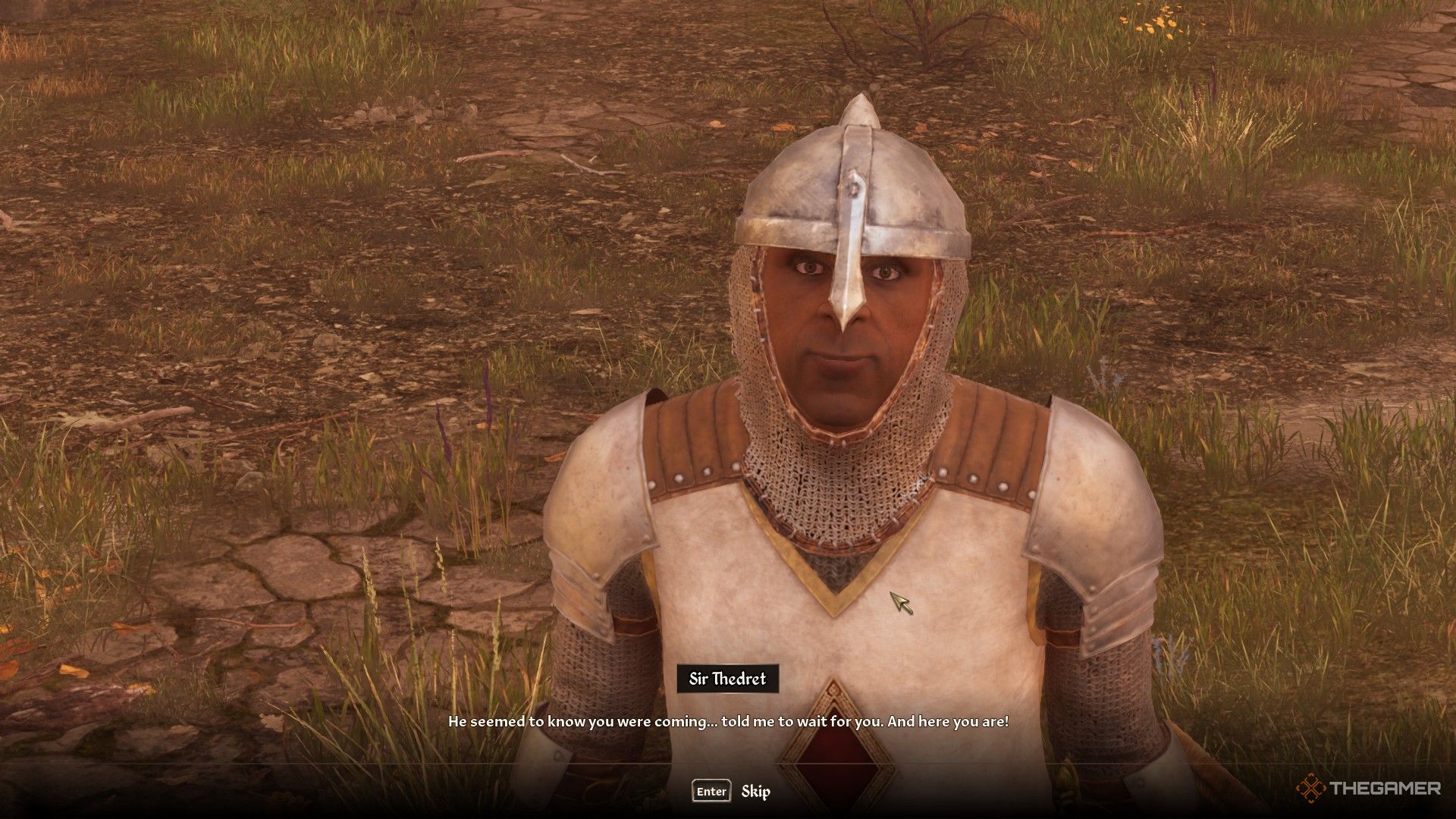 Сэр Тедрет сообщает игроку, что пророк прибыл в приорат в Oblivion Remastered.