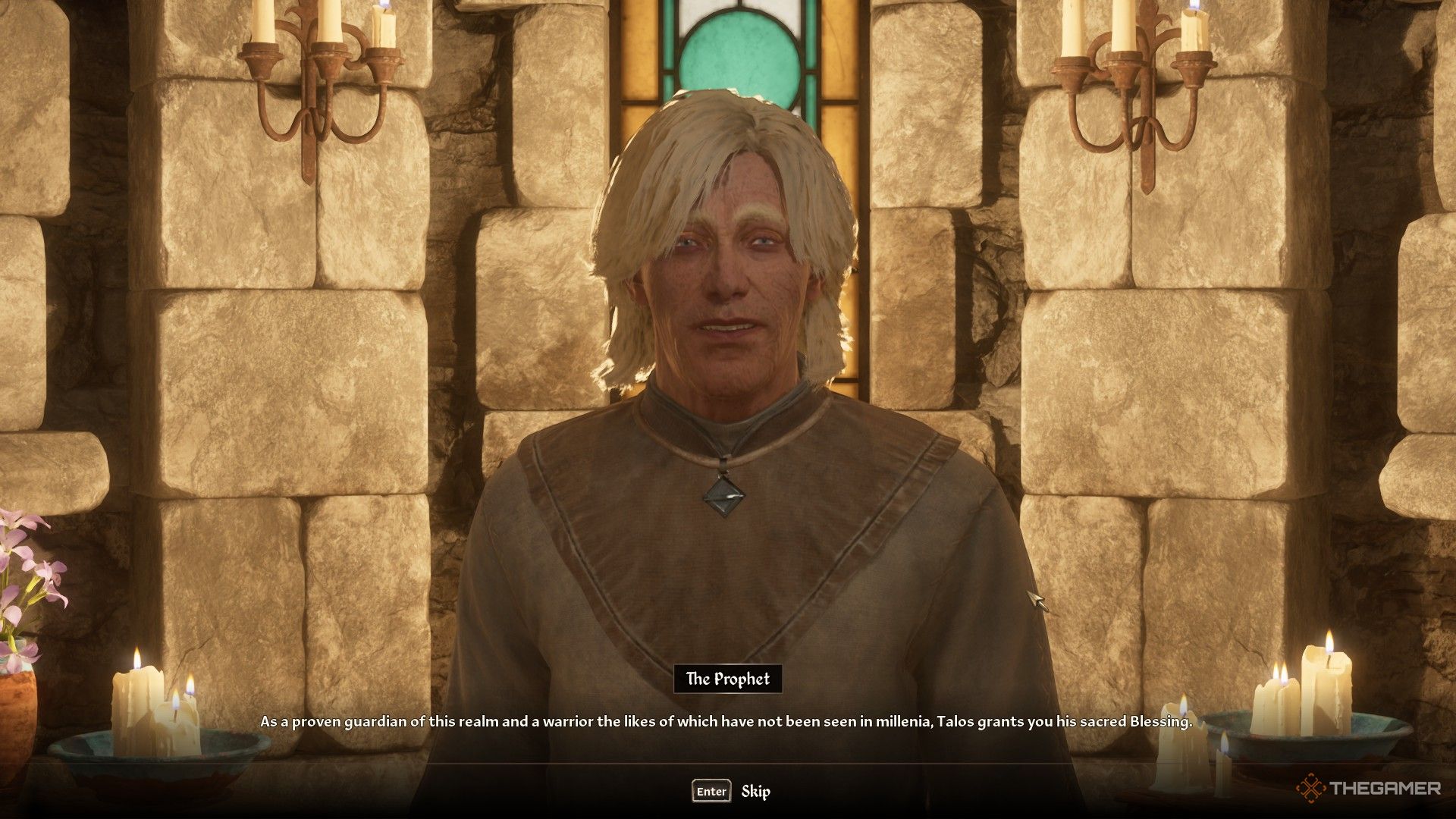 Пророк объявляет, что Талос дал игроку свое благословение в Oblivion Remastered.
