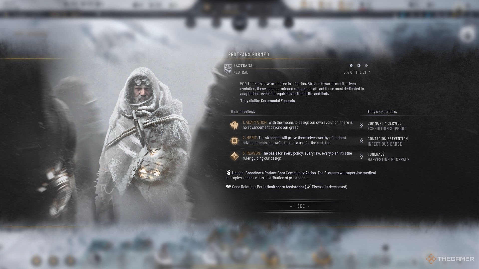 Protean faction forms during Pits scenario in Frostpunk 2.