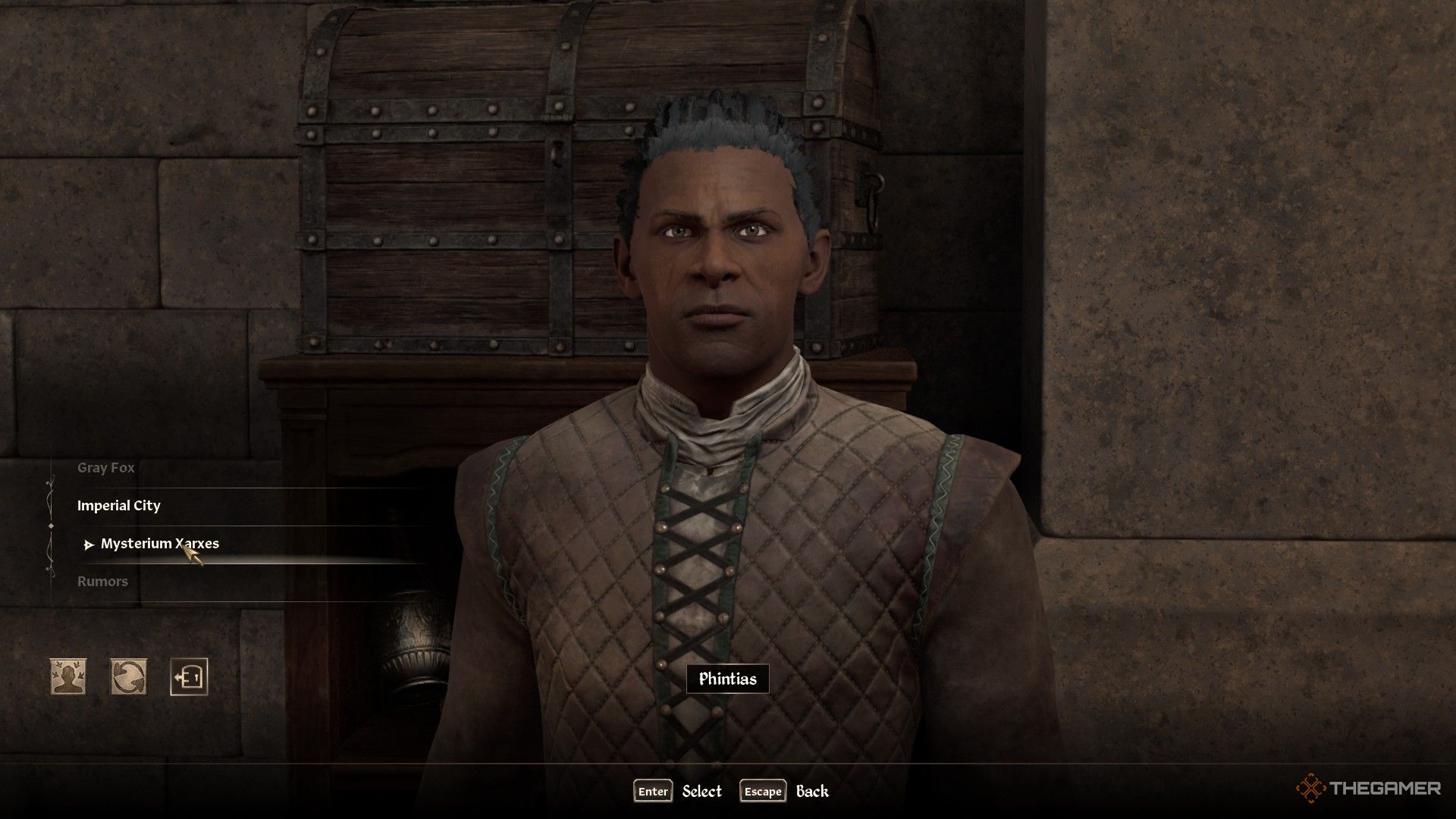 Player asks Phintias about the Mysterium Xarxes in Oblivion Remastered.