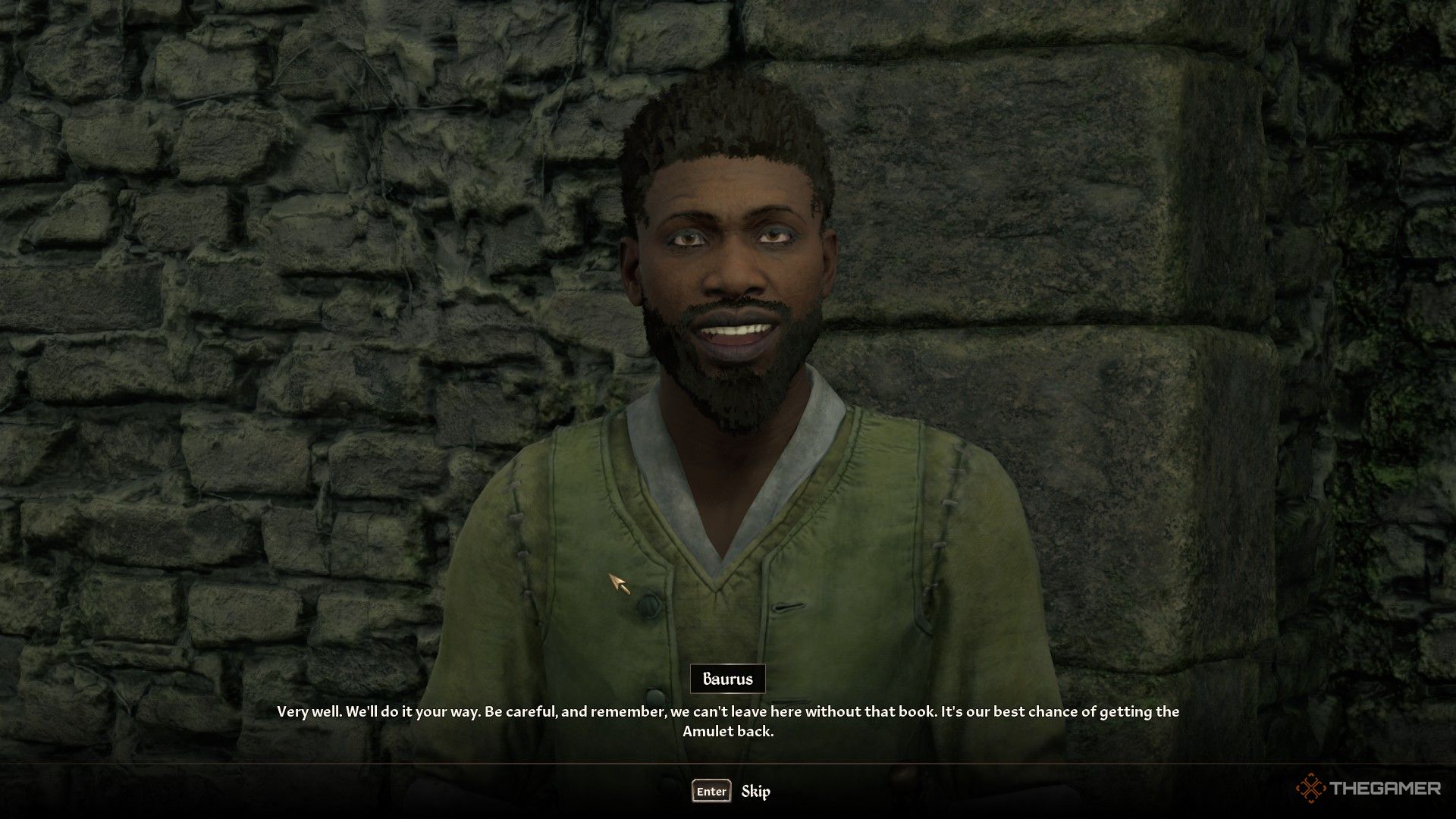 Baurus accepts allowing the player to take over the meeting with the Mythic Dawn in Oblivion Remastered.