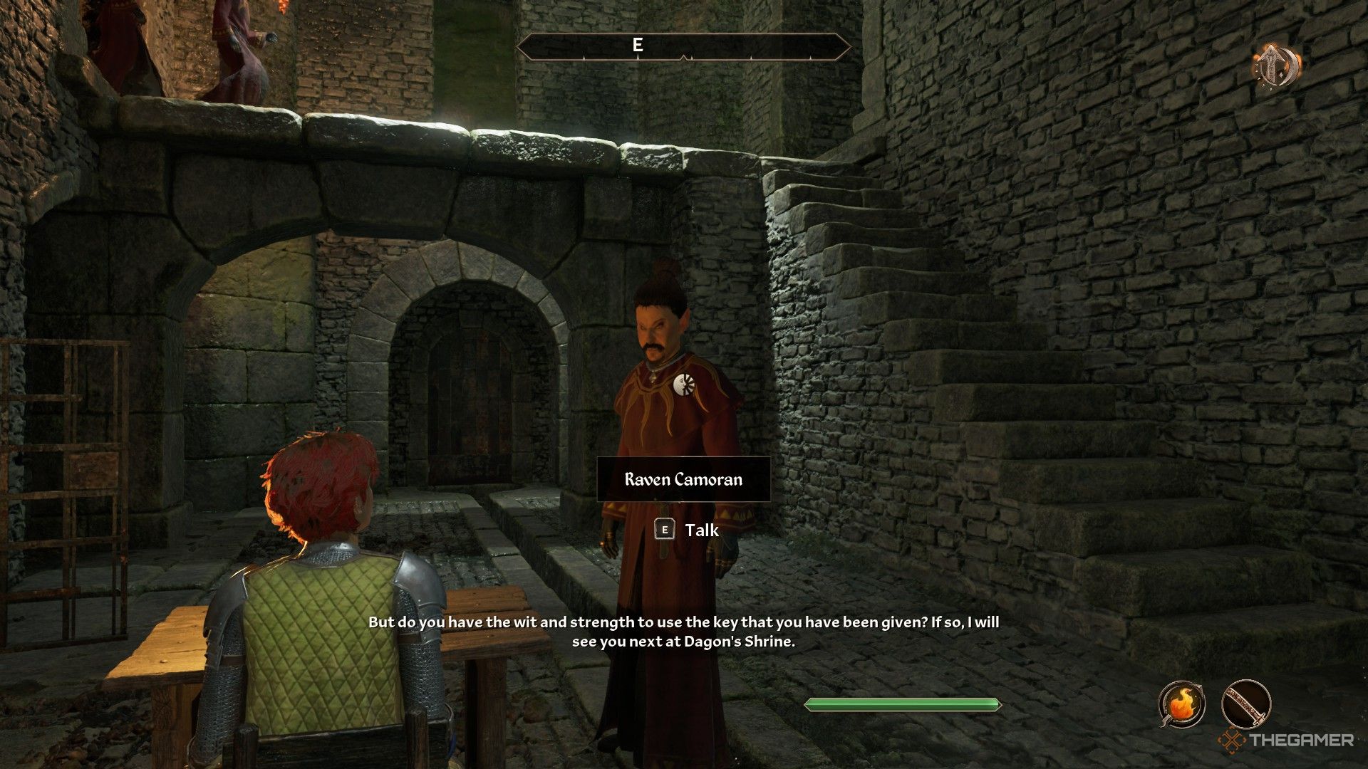 Raven Camoran assesses whether the player is worthy enough to seek out the Mythic Dawn shrine in Oblivion Remastered.