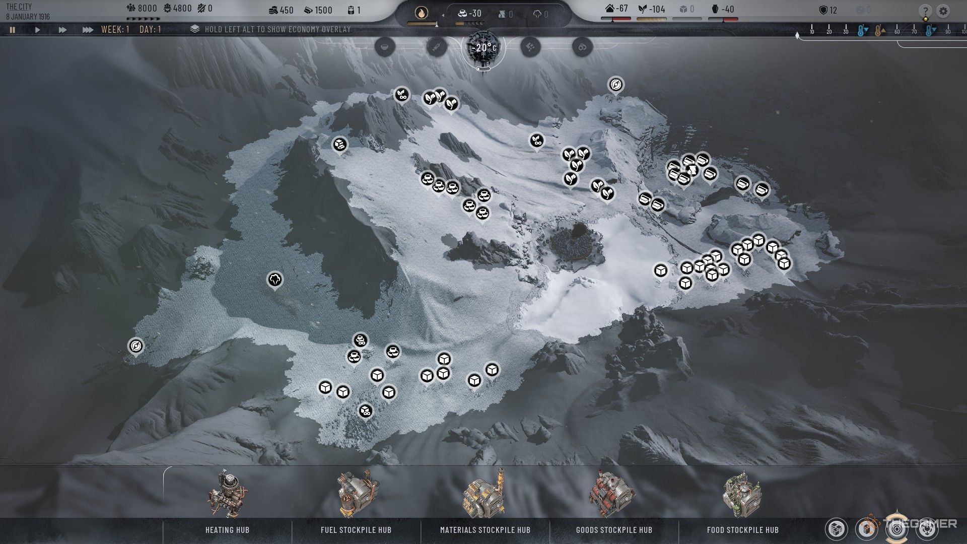 Overview of the entire map of the Pits in Frostpunk 2. 