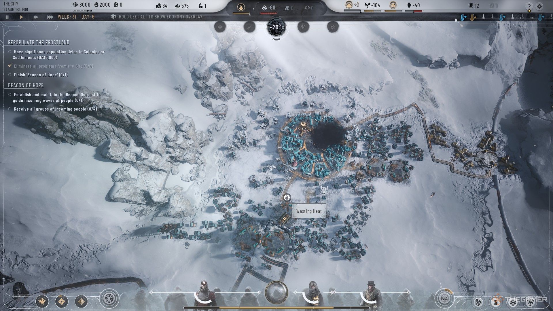 Player inspects the Wasting Heat icon in Frostpunk 2.