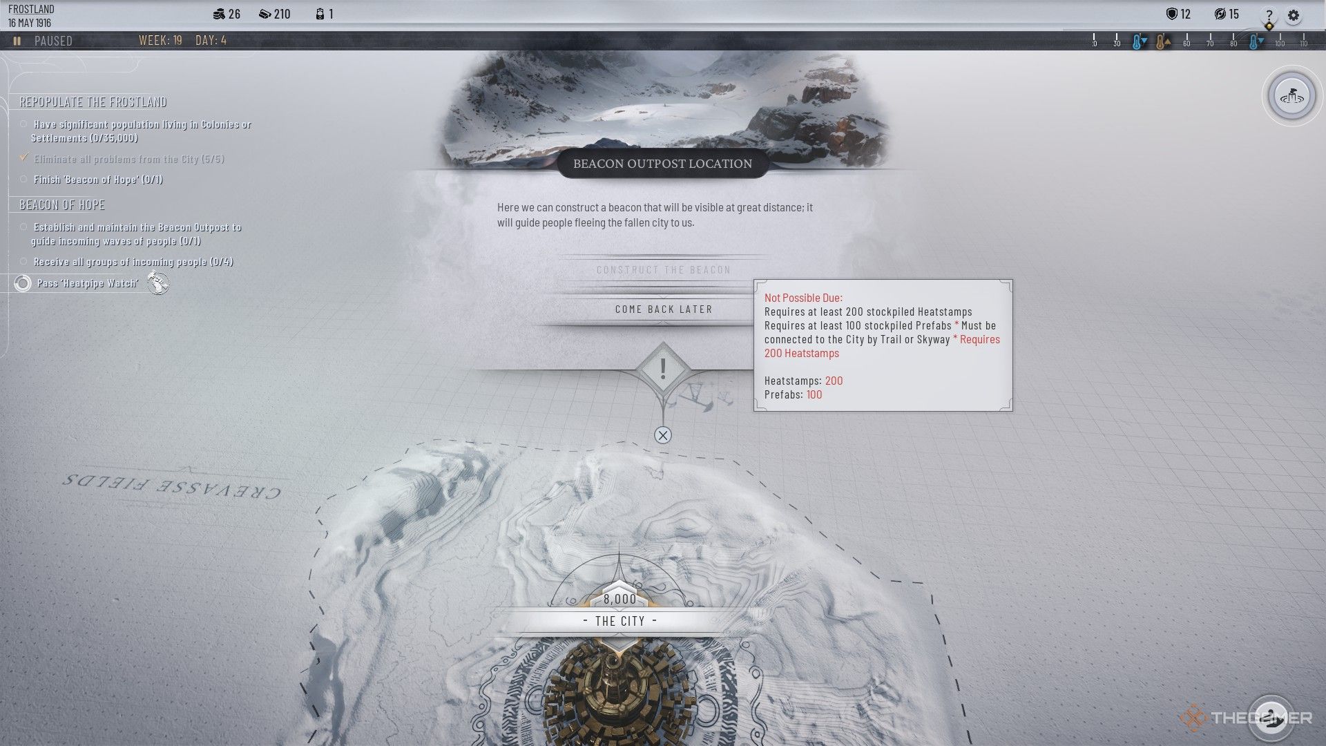 Player locates the Beacon Outpost Location in Frostpunk 2.